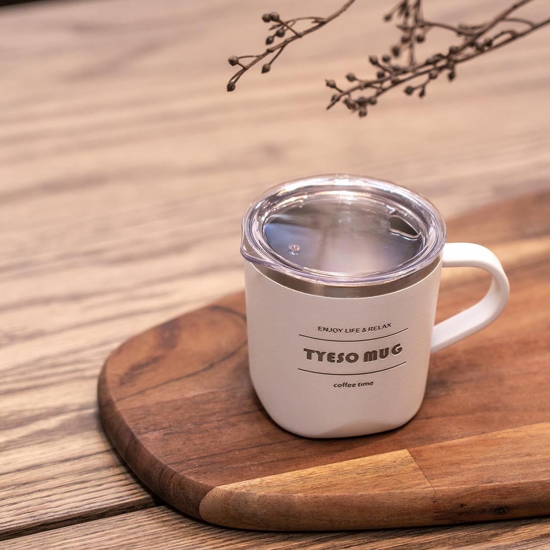 Tyeso Cubic Mug Vakumlu Paslanmaz Çelik Termal Kapaklı Beyaz Termos, 300 ml