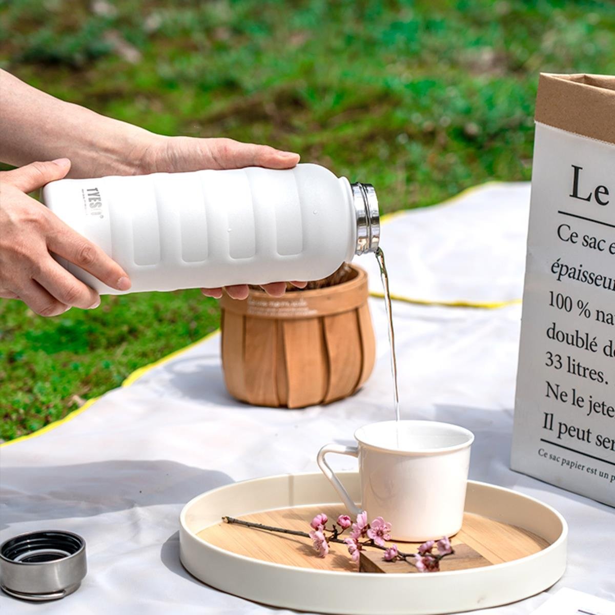 Tyeso Drum Vakumlu Paslanmaz Çelik Taşıma Kulplu Sarı Termos, 1000 ml