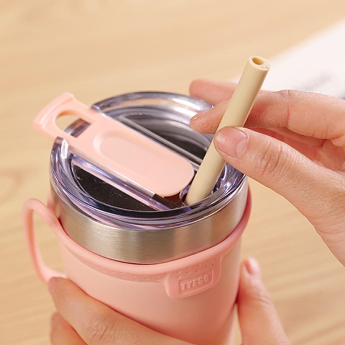 Tyeso Soulmate Tumbler Vakumlu Paslanmaz Çelik Silikon Askı Pembe Termos, 550 ml