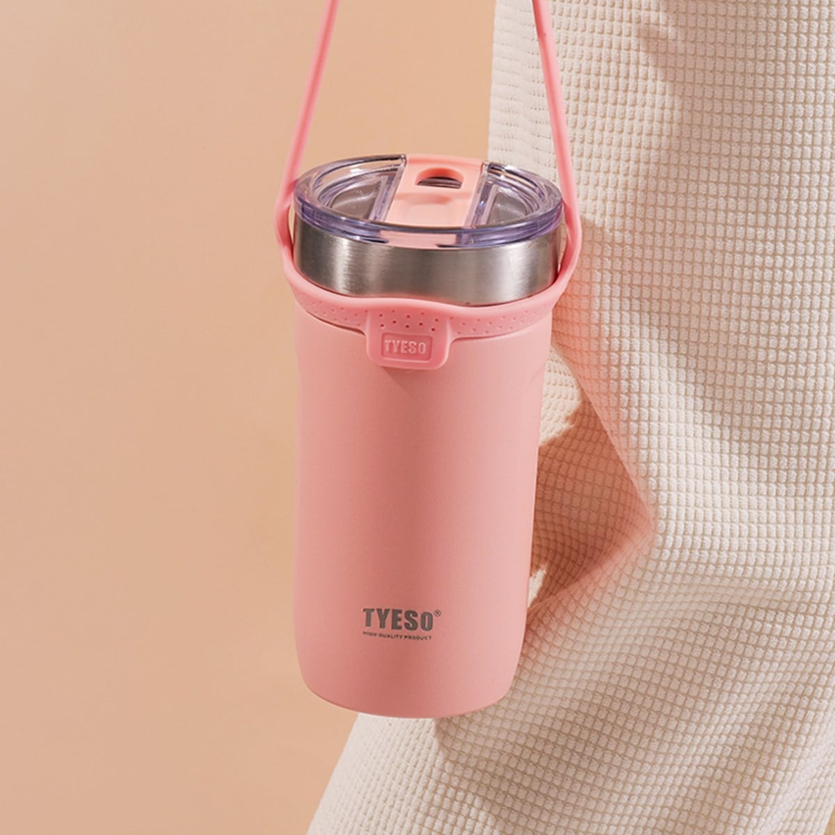 Tyeso Soulmate Tumbler Vakumlu Paslanmaz Çelik Silikon Askı Pembe Termos, 710 ml