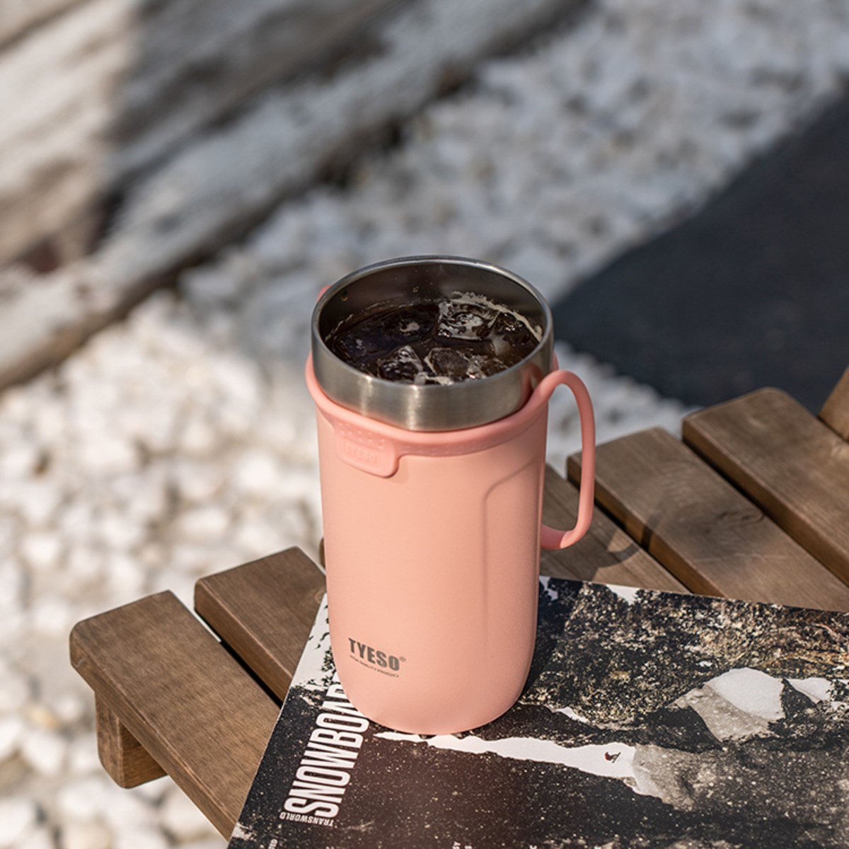 Tyeso Soulmate Tumbler Vakumlu Paslanmaz Çelik Silikon Askı Pembe Termos, 710 ml