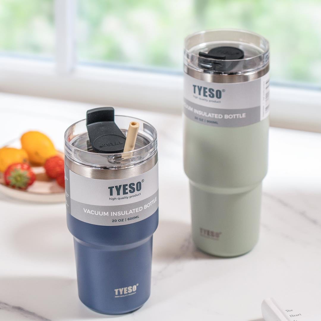 Tyeso Tripletask Vakumlu Paslanmaz Çelik Pipetli Mavi Termos, 600 ml