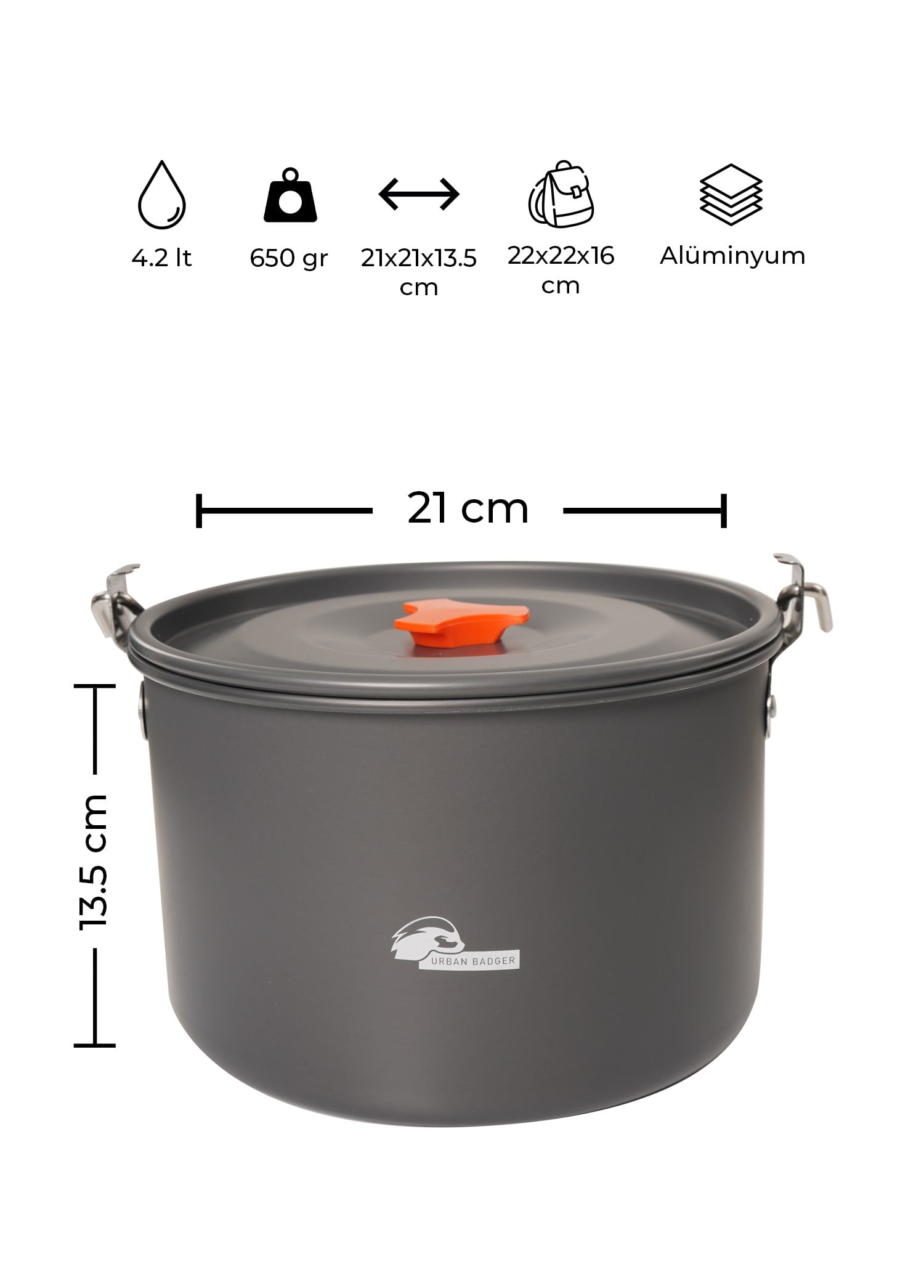 Urban Badger Vols 4.2 Litre Askılı Kamp Tenceresi