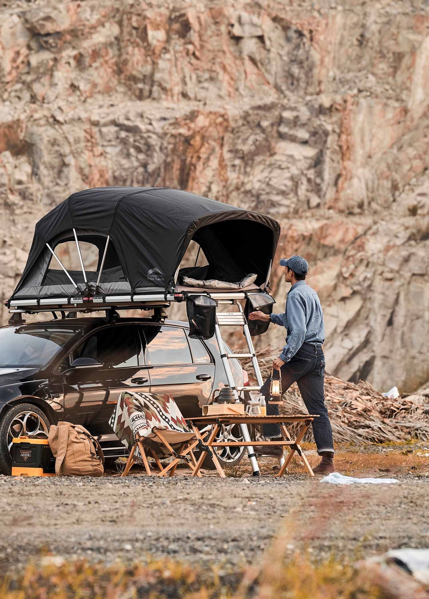 Wild Land Lite Cruiser 120 XL Katlanır Küçük Araç Uyumlu Araç Üstü Çadır Sedan ve 1-2 Kişilik