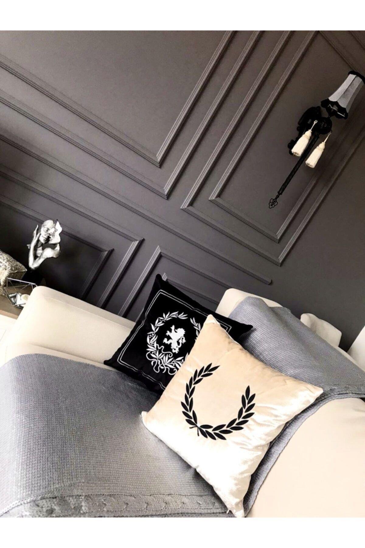 Nakışlı Kırlent Başak Ekru Siyah