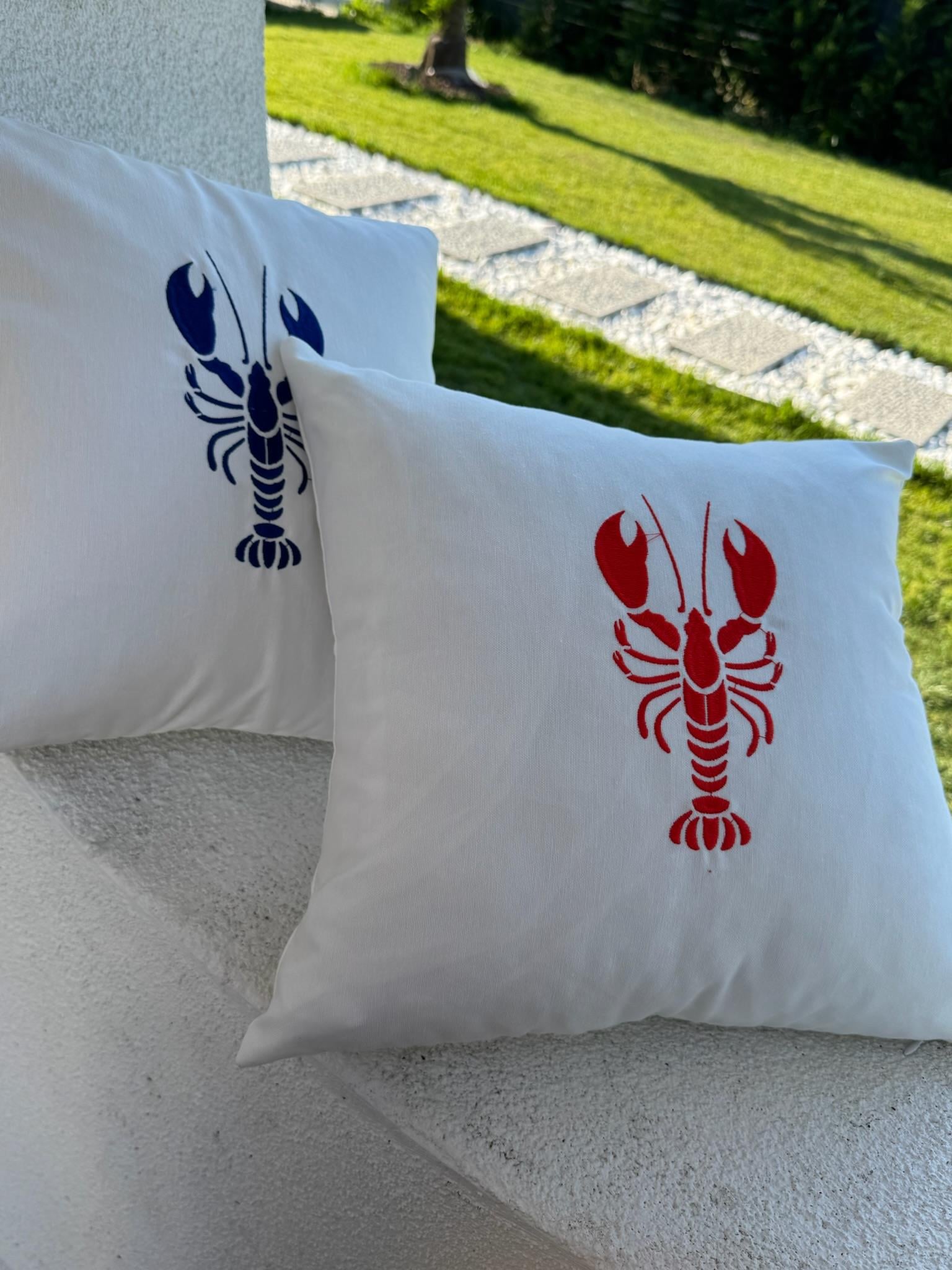 Re Marine Istakoz Nakışlı Kırlent Kılıfı  Beyaz