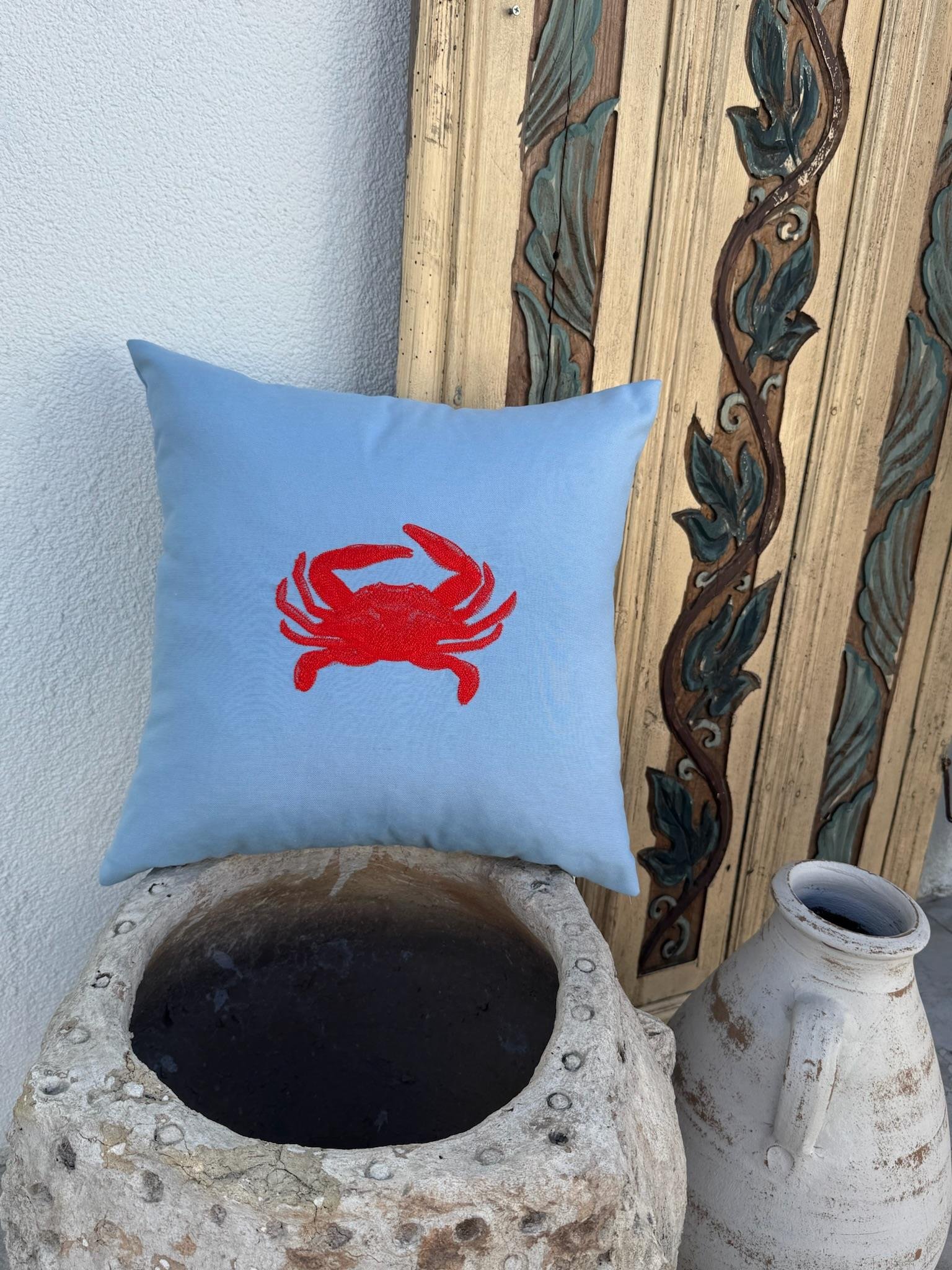 Re Marine Yengeç Denseli  Kırlent Kılıfı  Mavi- Kırmızı