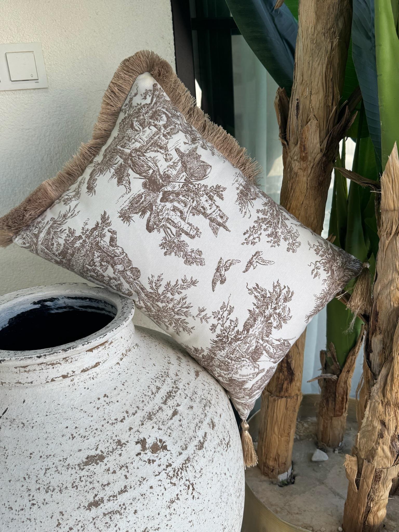 Toile De Jouy  Kırlent Kılıfı Kahve - Yeşil