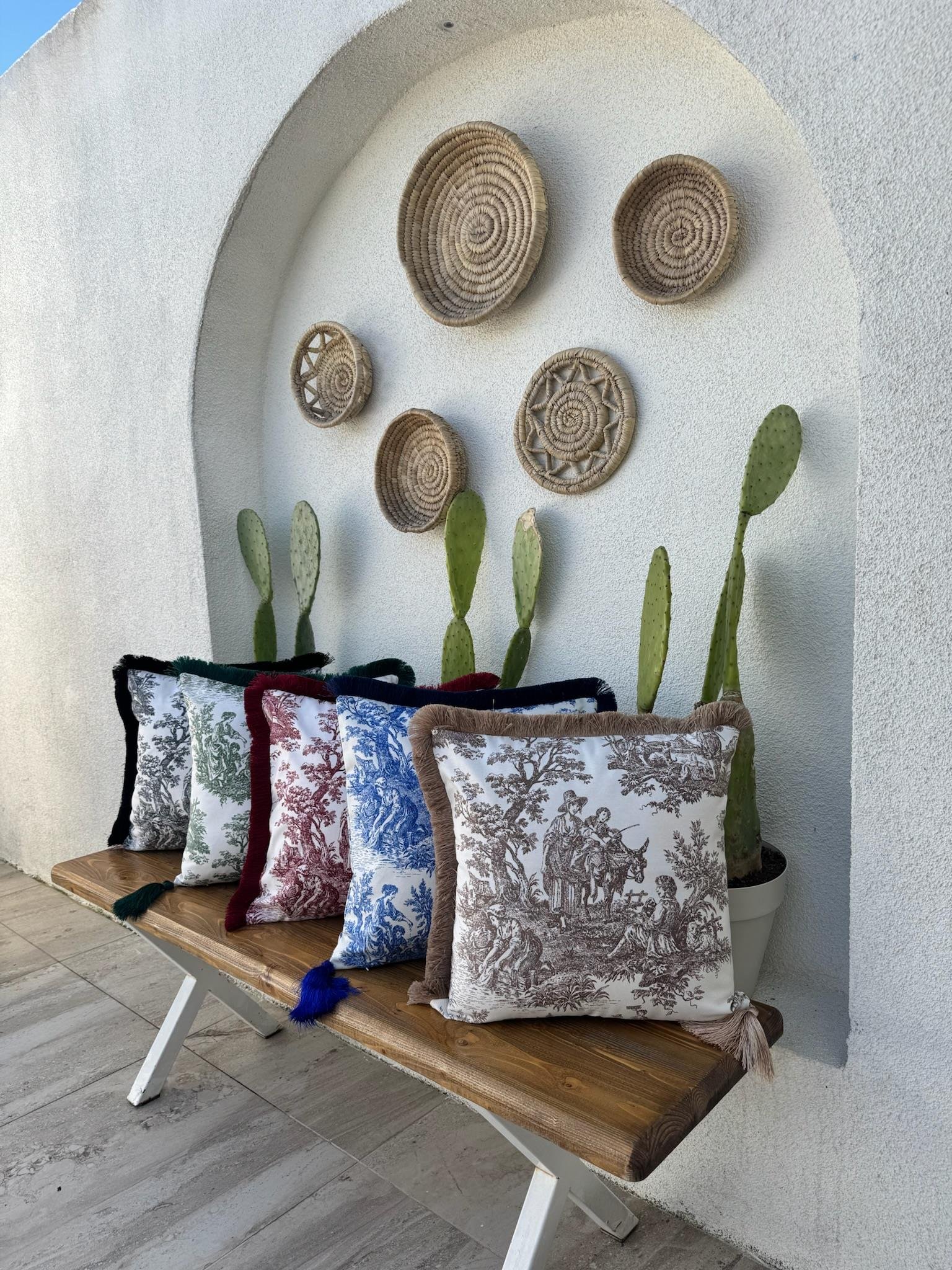 Toile De Jouy Kırlent Kılıfı Kahverengi