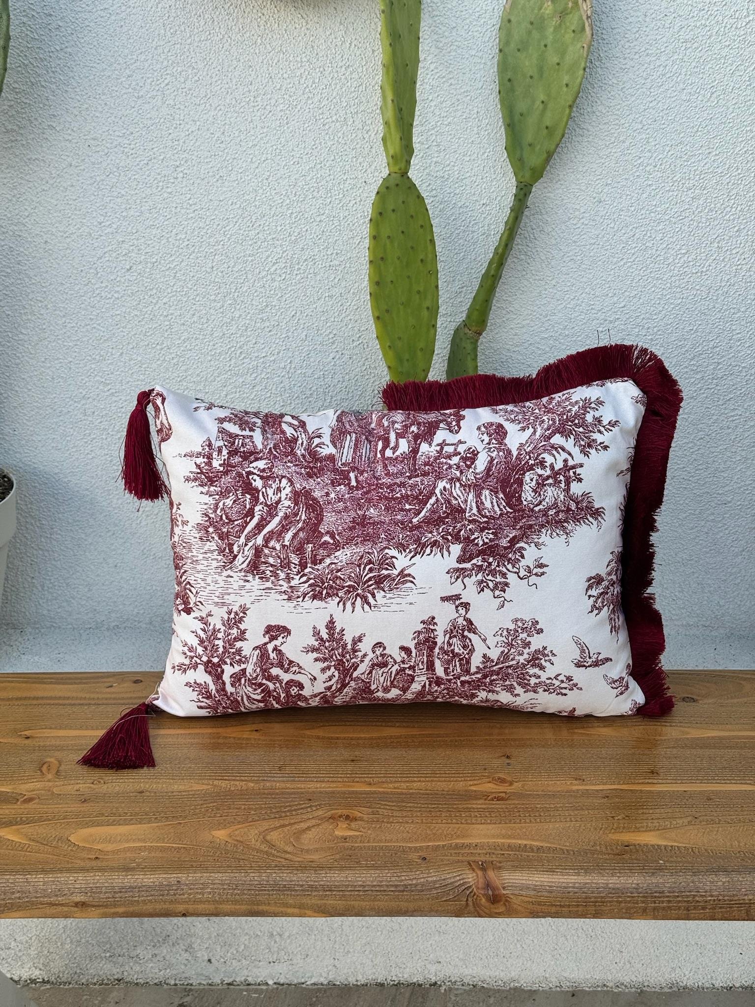 Toile De Jouy  Kırlent Kılıfı Kırmızı-Siyah