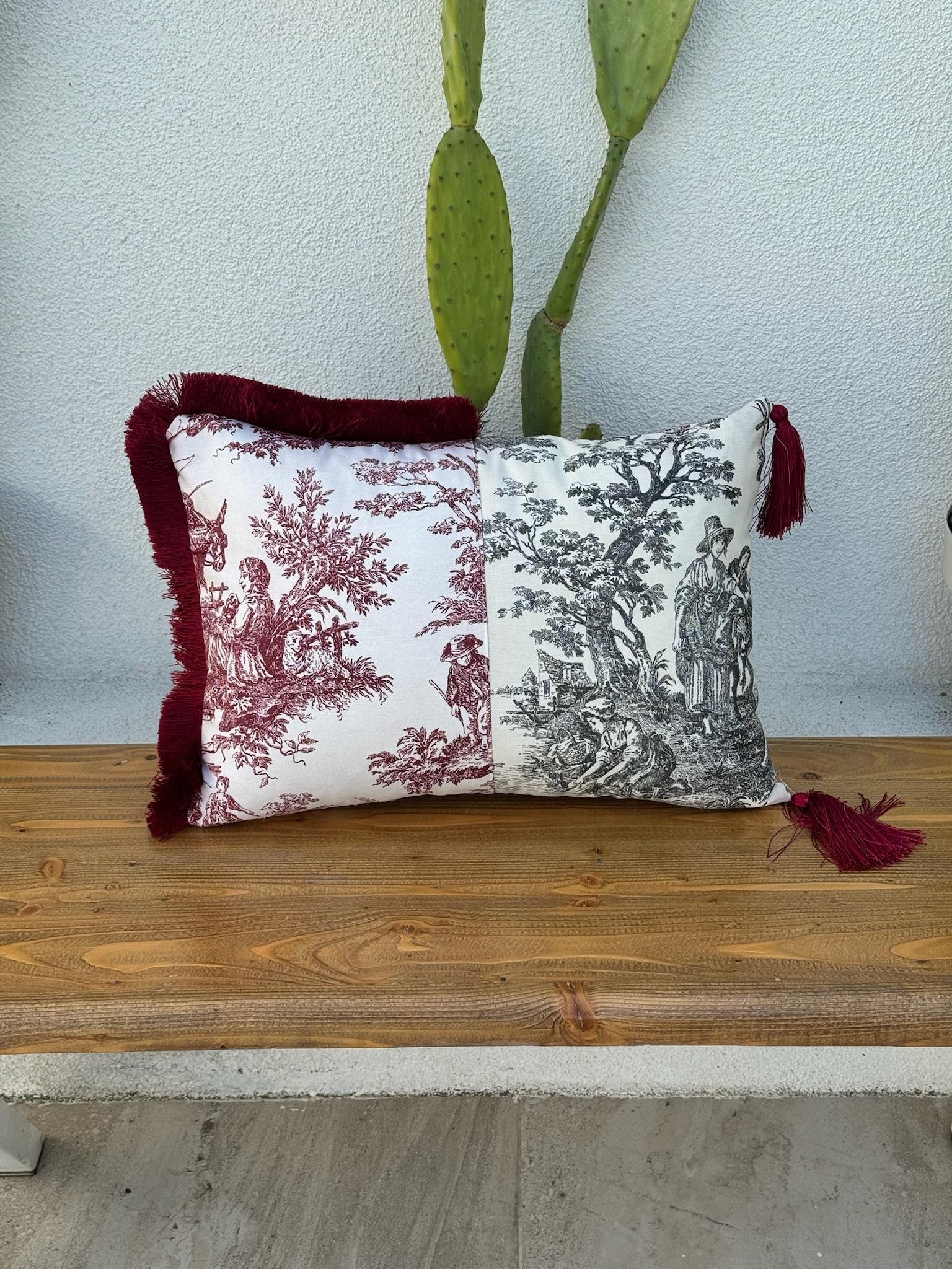 Toile De Jouy  Kırlent Kılıfı Kırmızı-Siyah