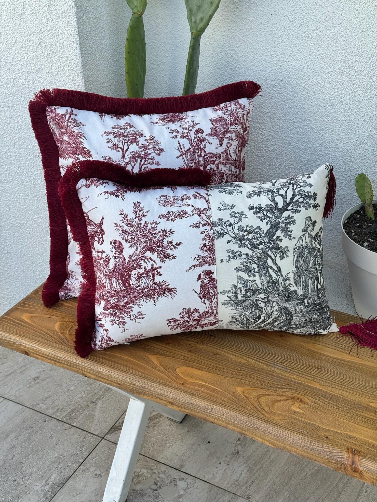 Toile De Jouy  Kırlent Kılıfı Kırmızı-Siyah