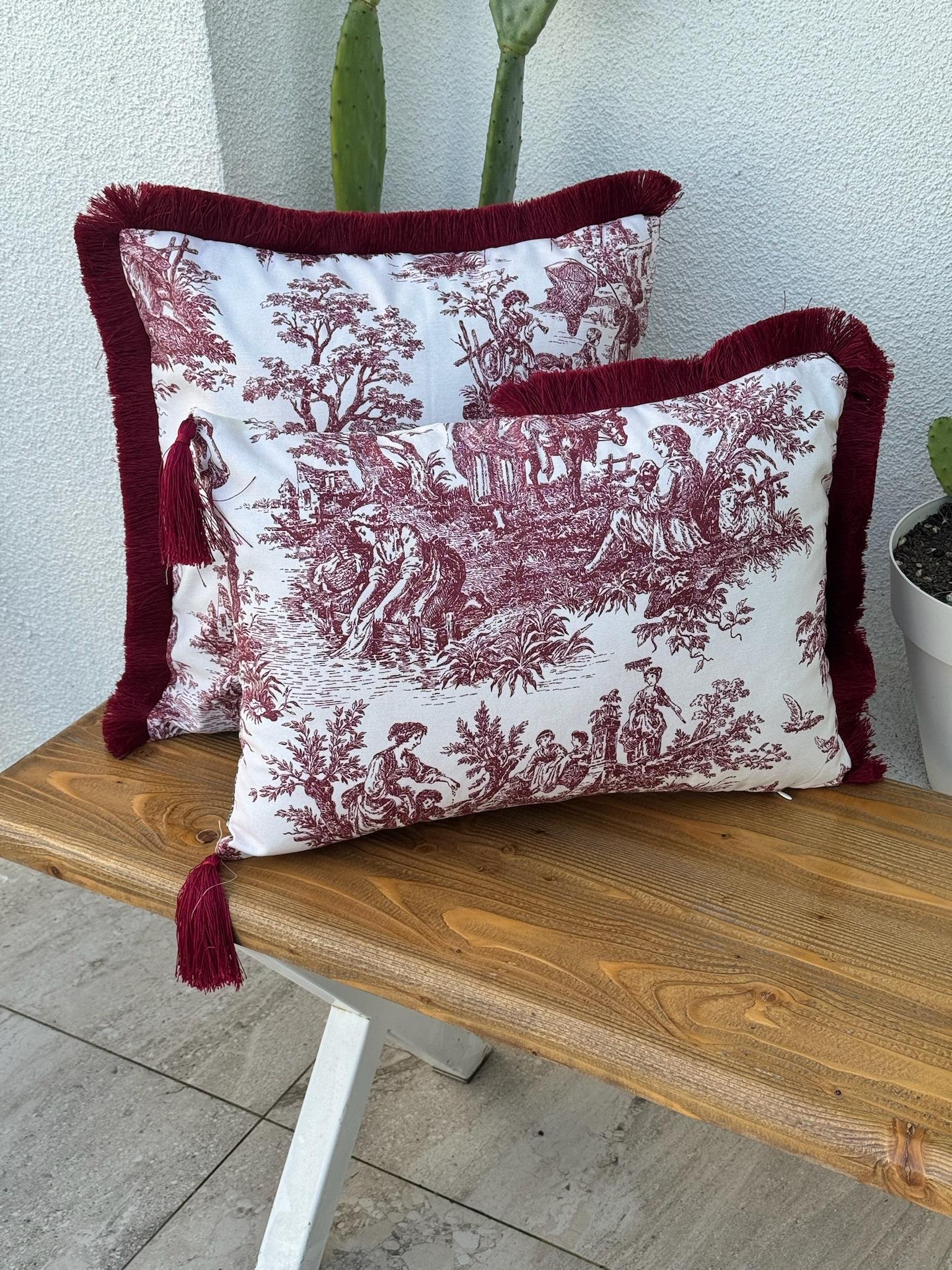 Toile De Jouy  Kırlent Kılıfı Kırmızı-Siyah