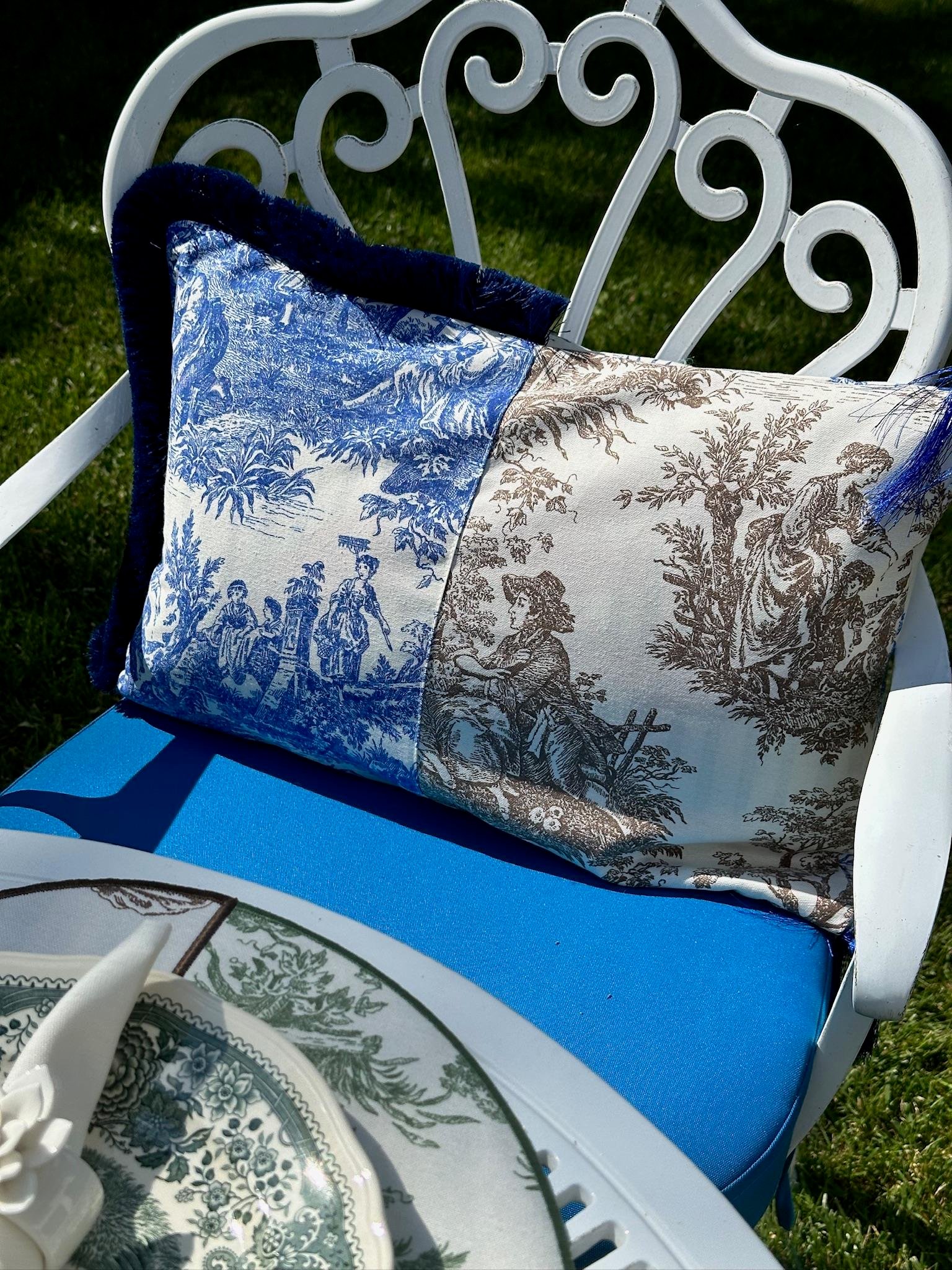 Toile De Jouy  Kırlent Kılıfı Mavi - Kahve