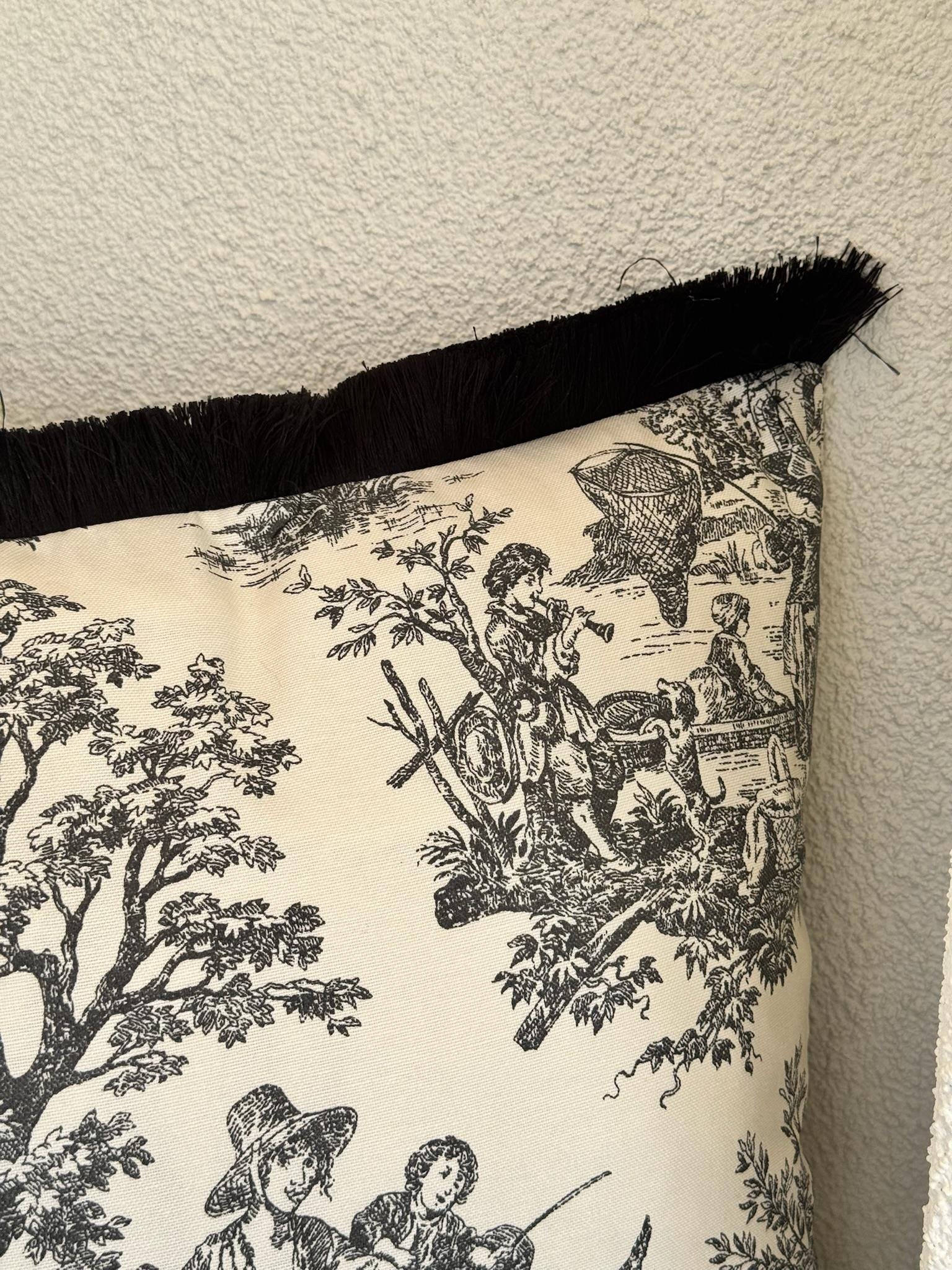 Toile De Jouy Kırlent Kılıfı Siyah 