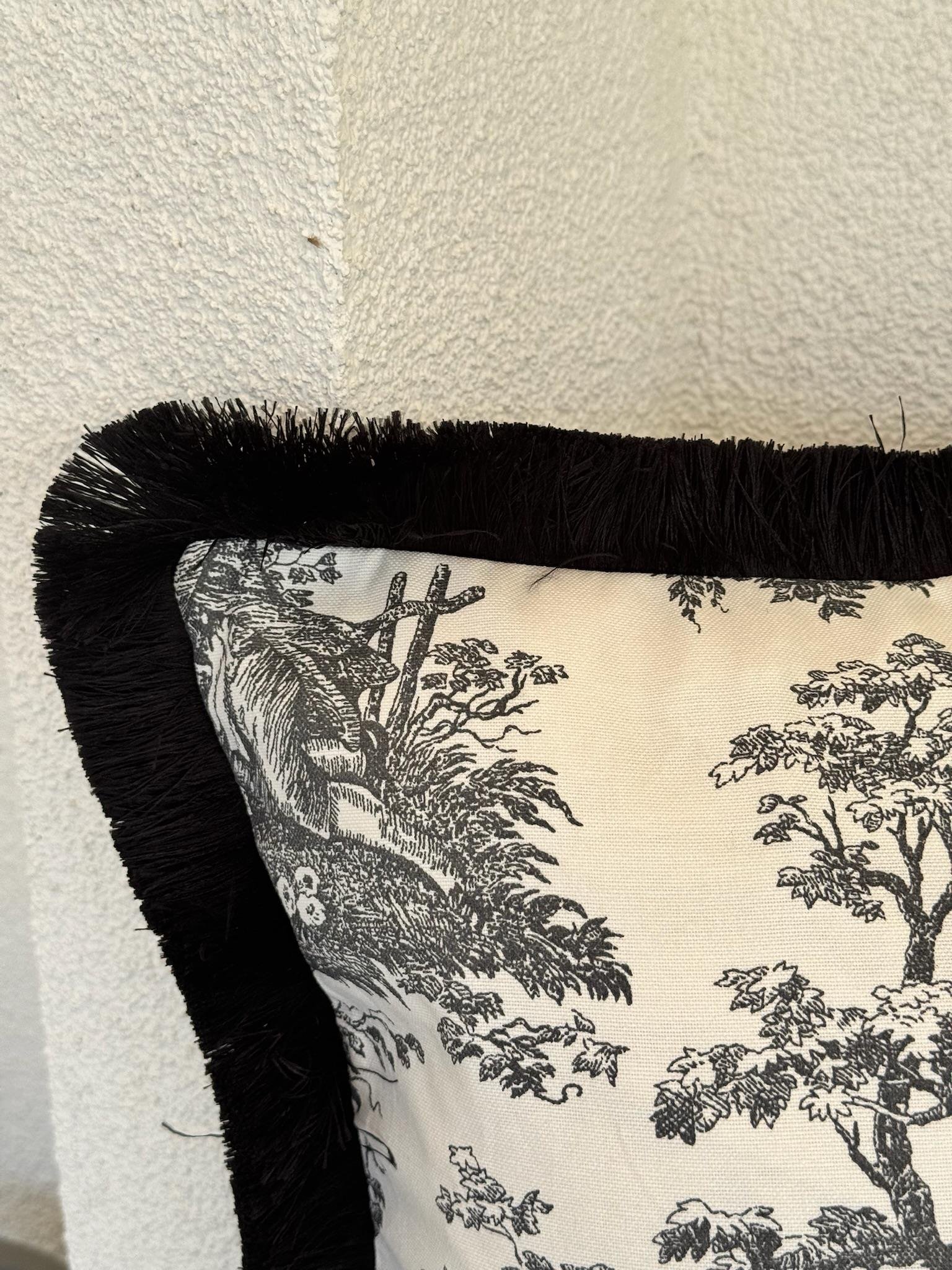 Toile De Jouy Kırlent Kılıfı Siyah 