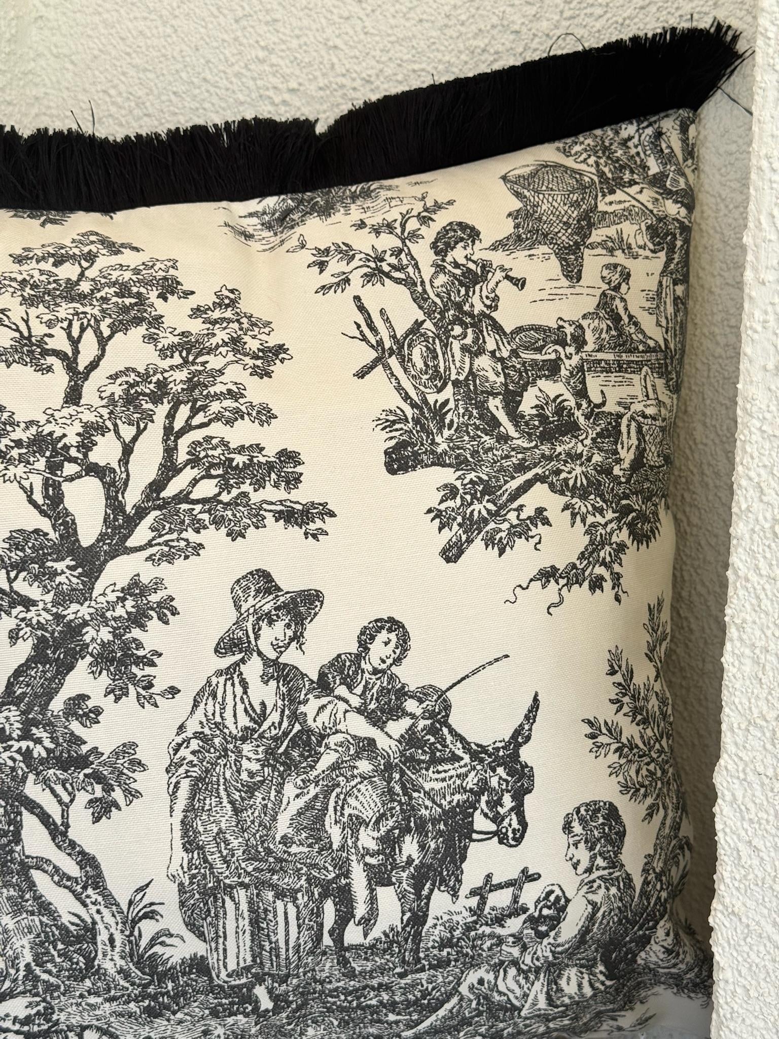 Toile De Jouy Kırlent Kılıfı Siyah 