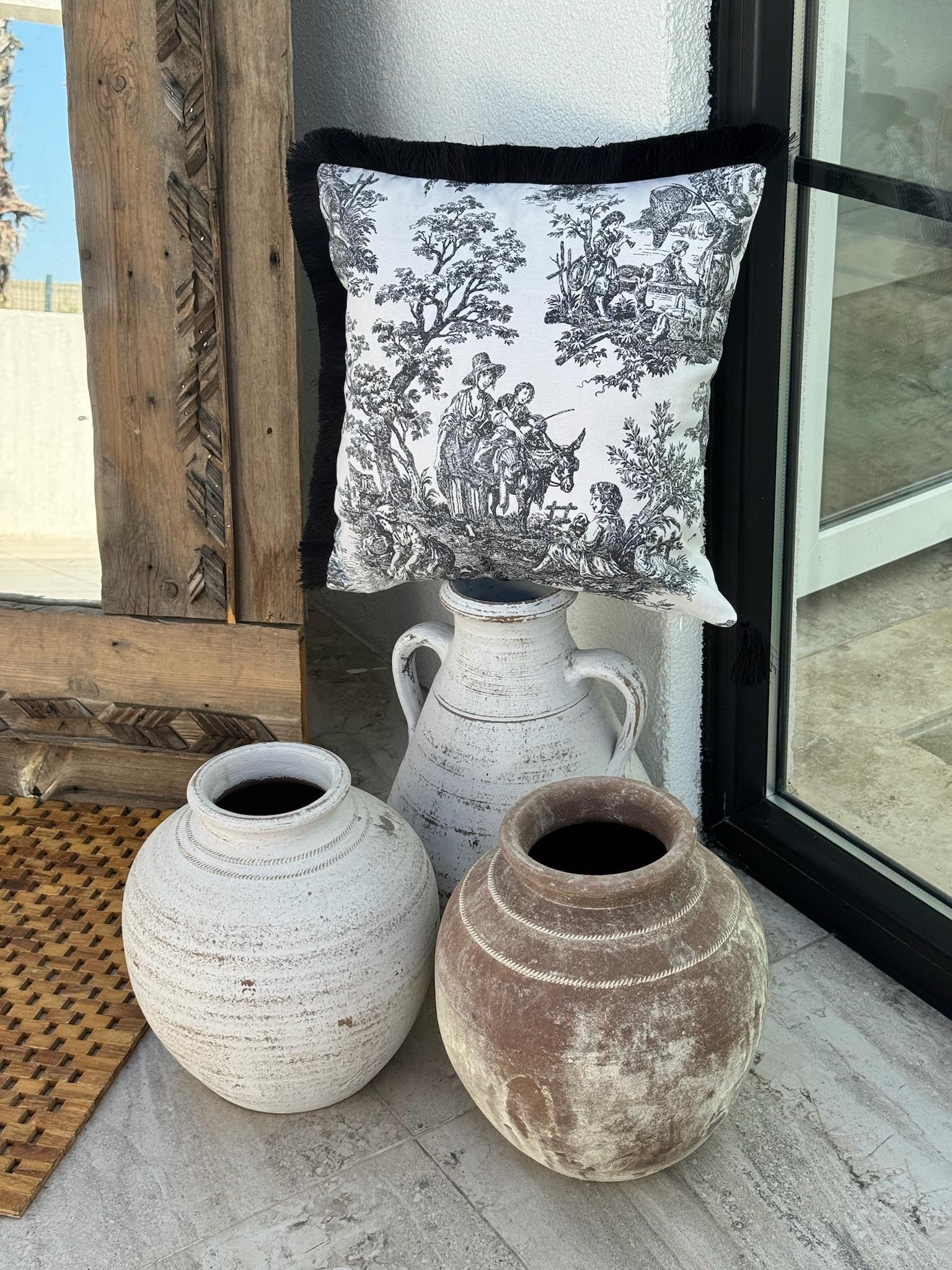 Toile De Jouy Kırlent Kılıfı Siyah 