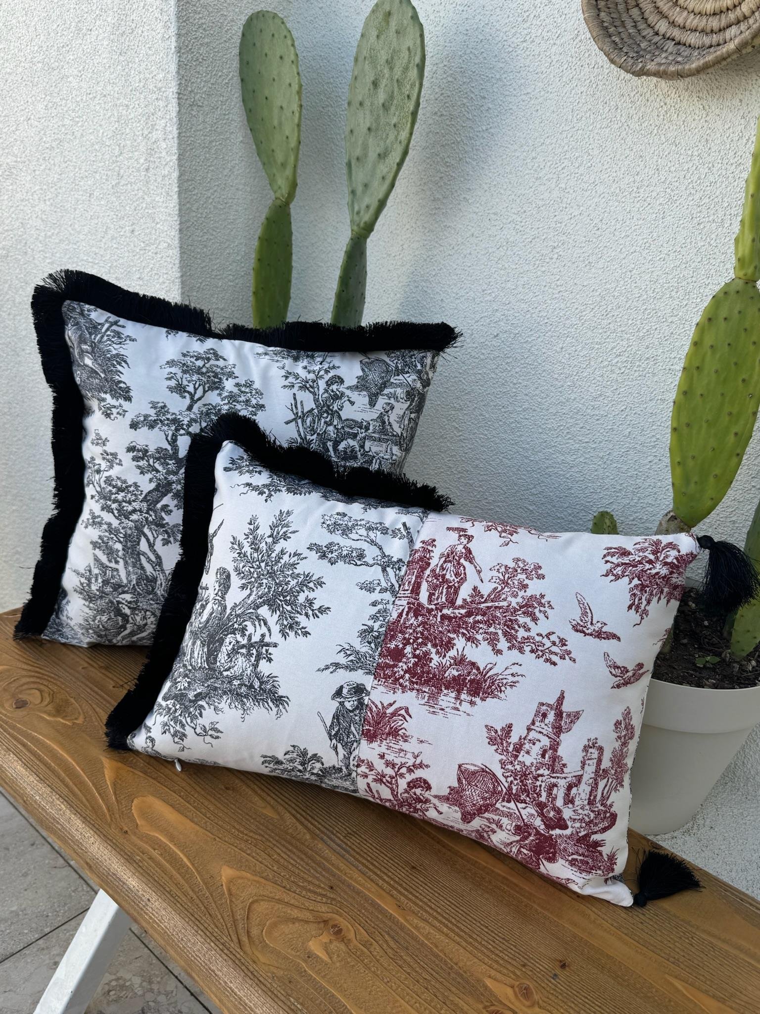 Toile De Jouy  Kırlent Kılıfı Siyah - Kırmızı