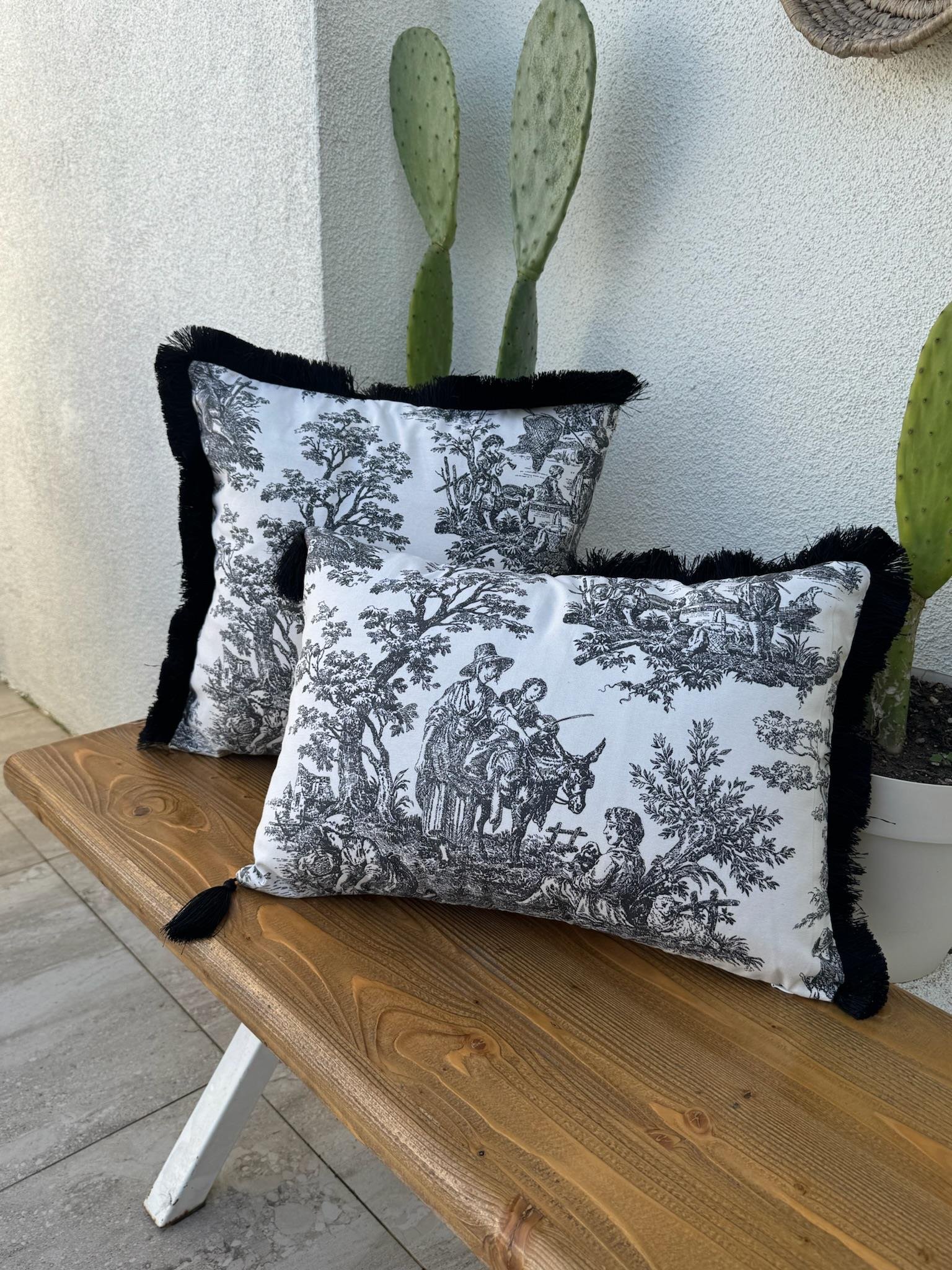 Toile De Jouy  Kırlent Kılıfı Siyah - Kırmızı