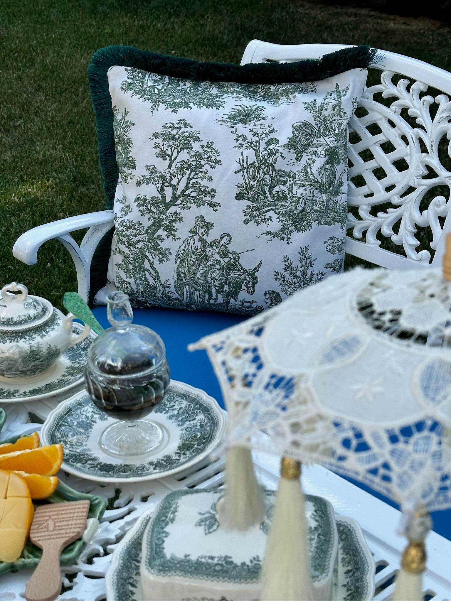 Toile De Jouy Kırlent Kılıfı Yeşil 