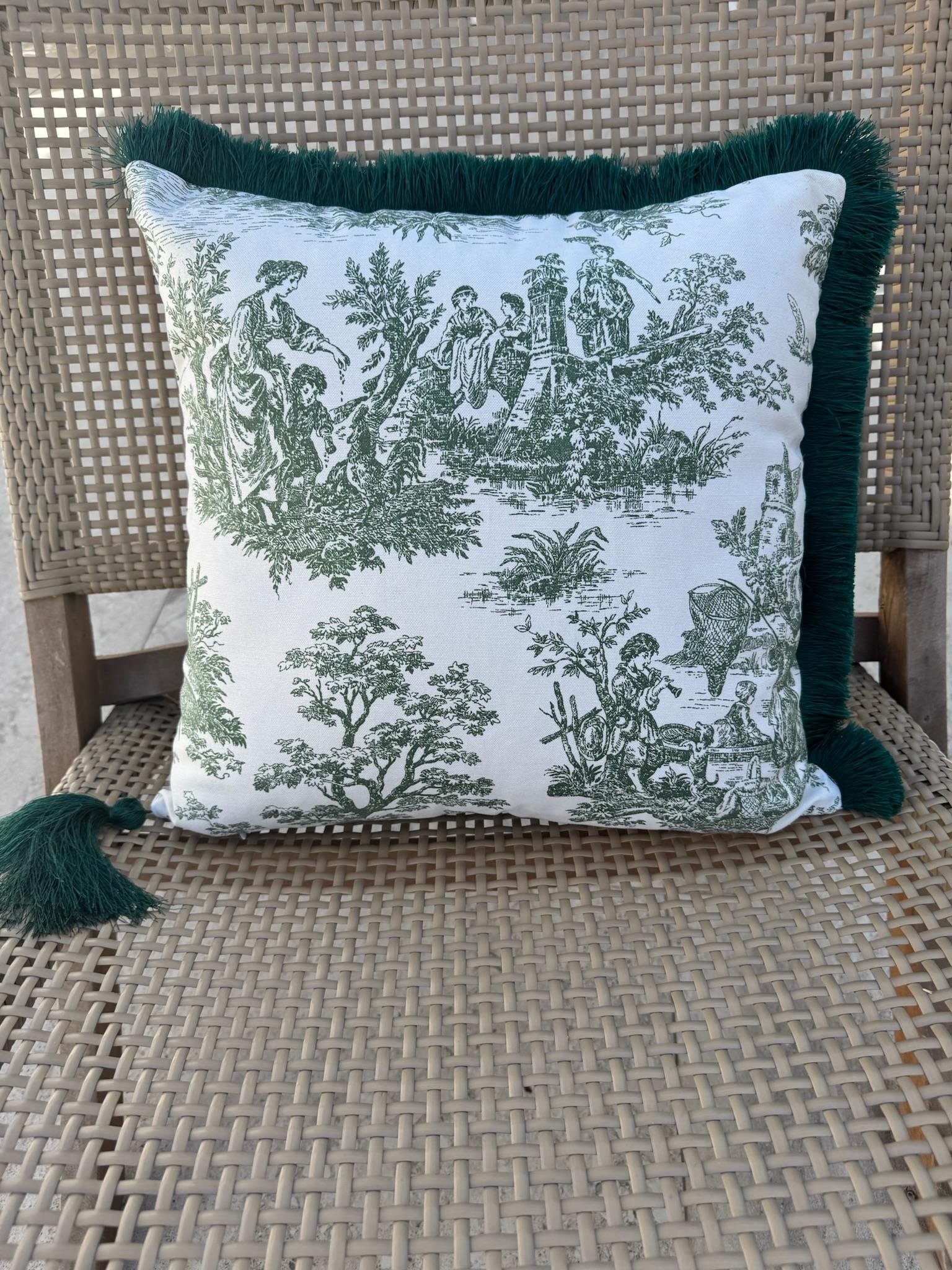 Toile De Jouy Kırlent Kılıfı Yeşil 