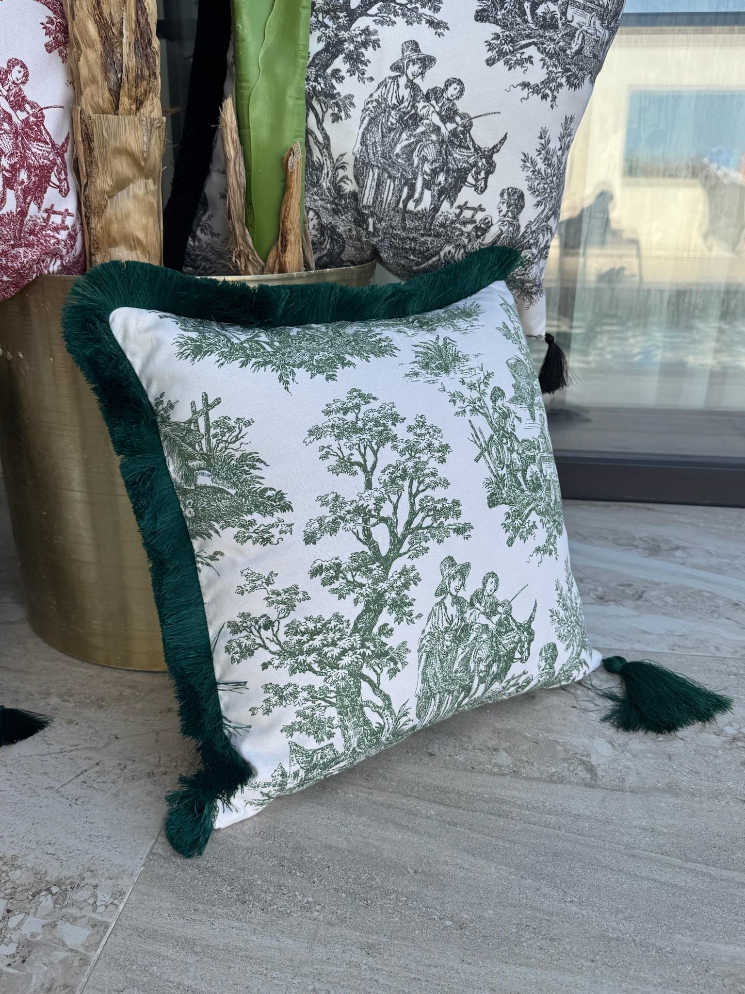 Toile De Jouy Kırlent Kılıfı Yeşil 