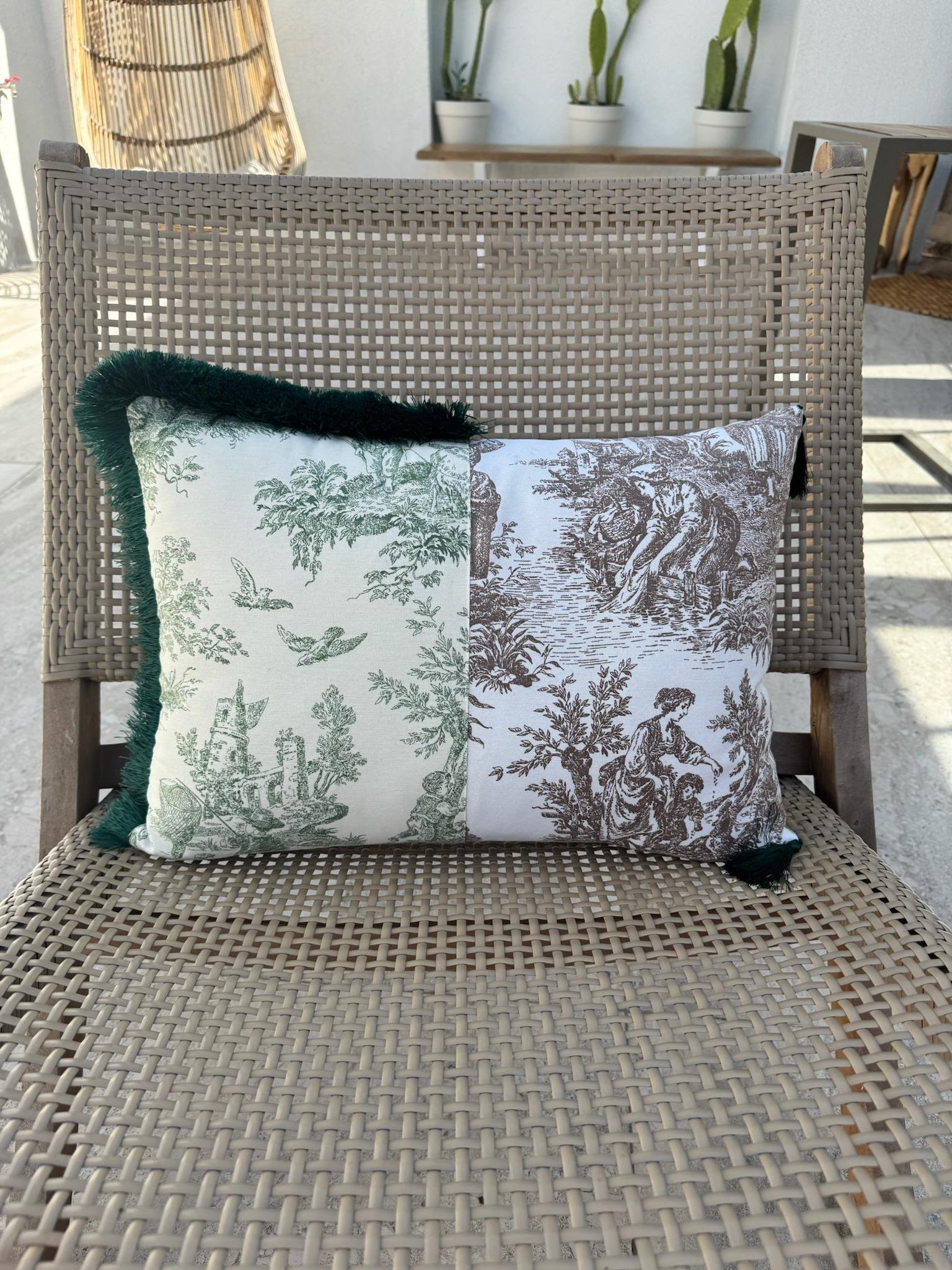 Toile De Jouy  Kırlent Kılıfı Yeşil - Kahve