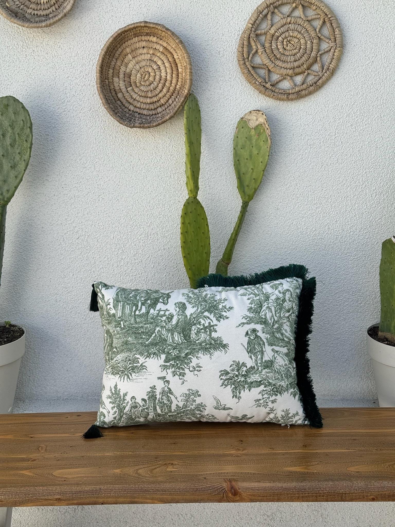 Toile De Jouy  Kırlent Kılıfı Yeşil - Kahve