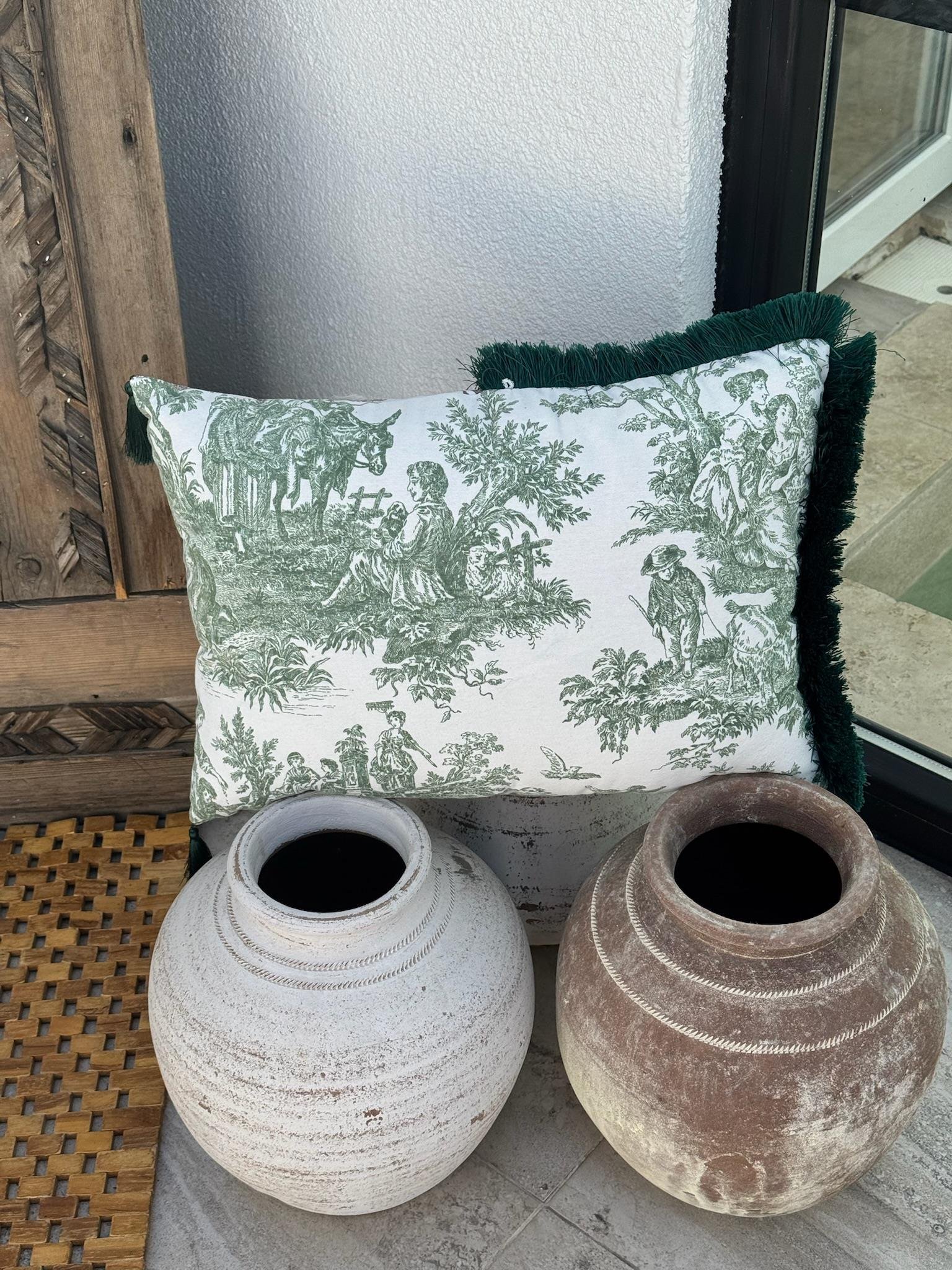 Toile De Jouy  Kırlent Kılıfı Yeşil - Kahve