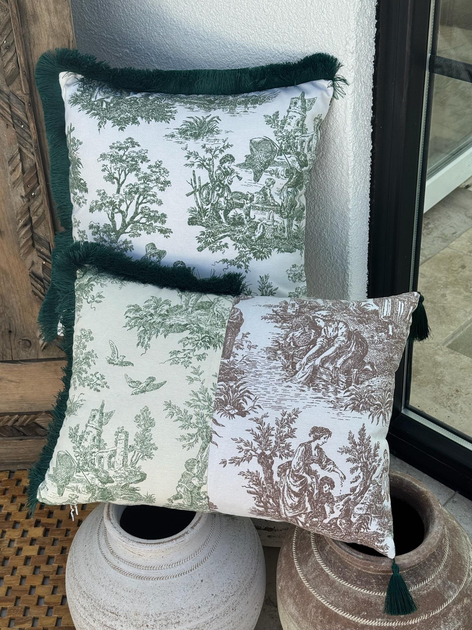 Toile De Jouy  Kırlent Kılıfı Yeşil - Kahve