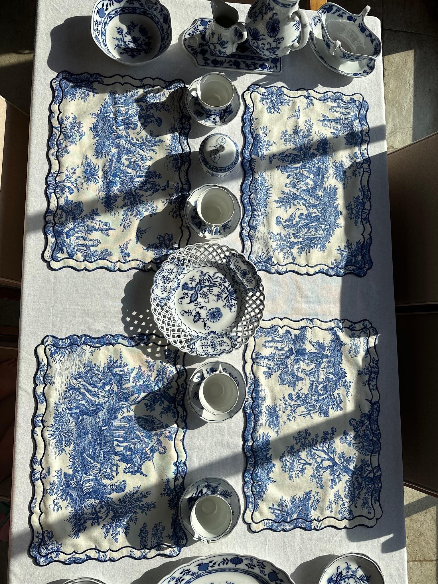 Toile De Jouy Pera  2'li Amerikan Servis Mavi