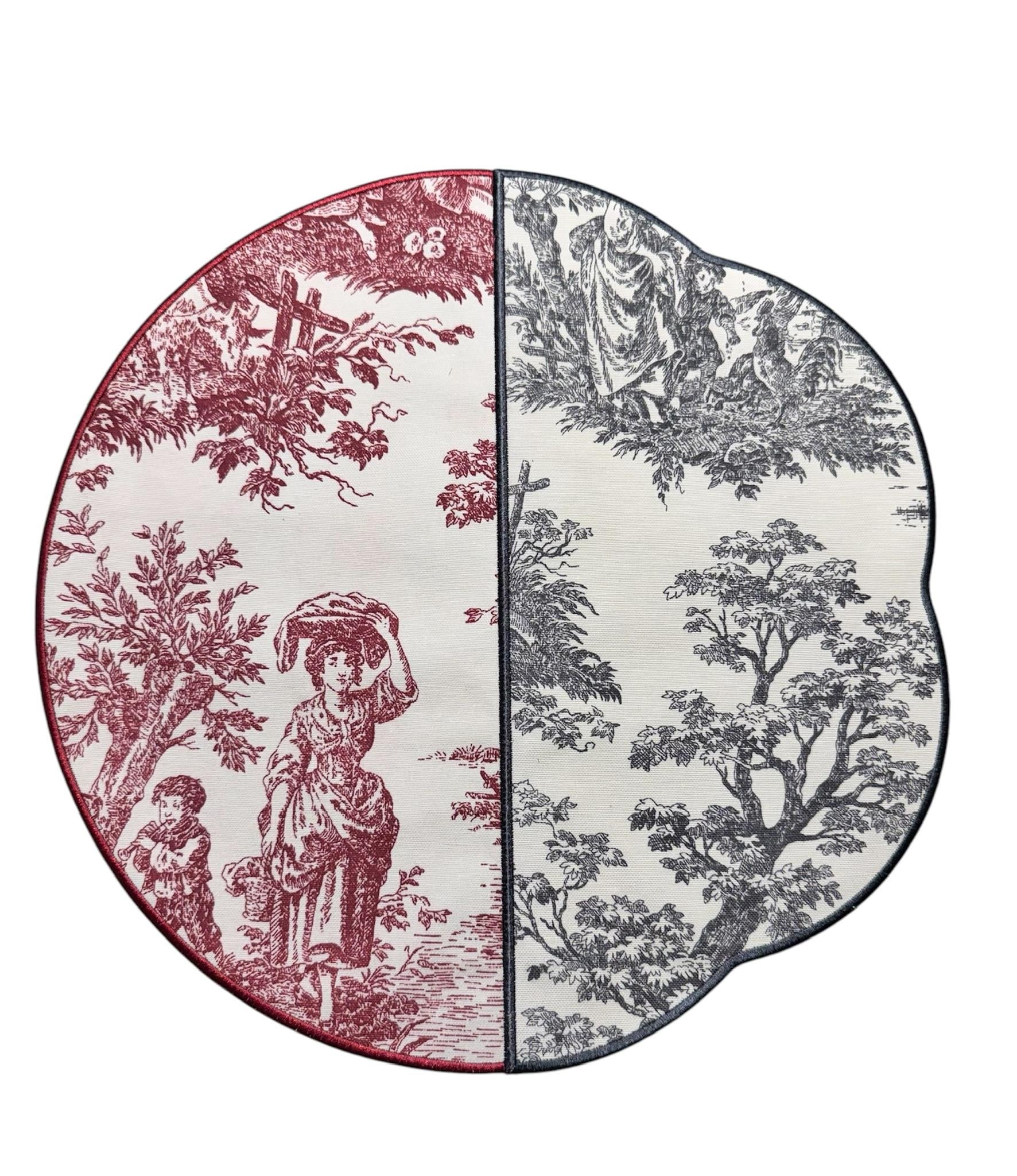 Toile De Jouy Seletti  2'li Amerikan Servis Kırmızı - Antrasit