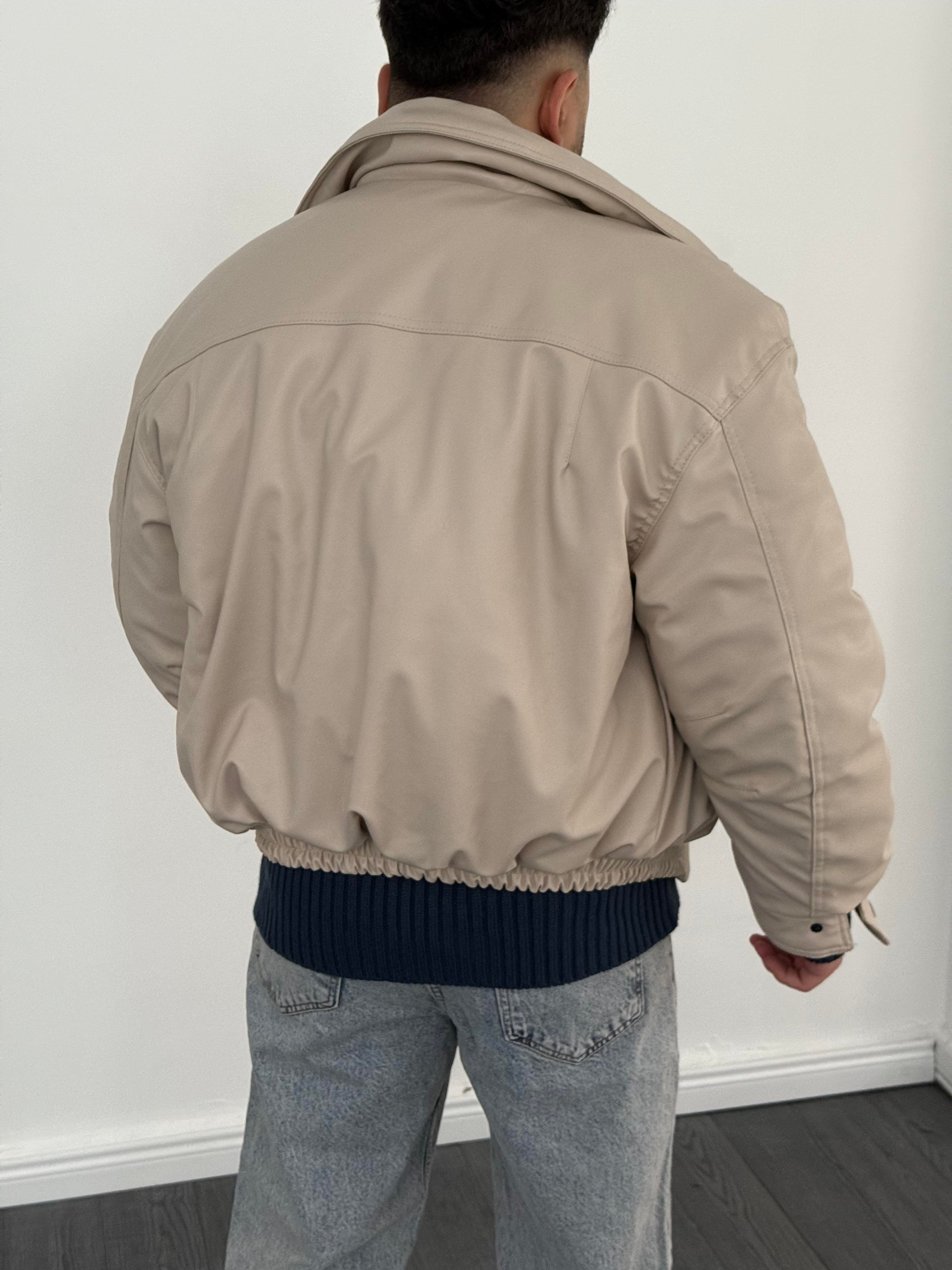Bomber Oversize Deri Mont Bej
