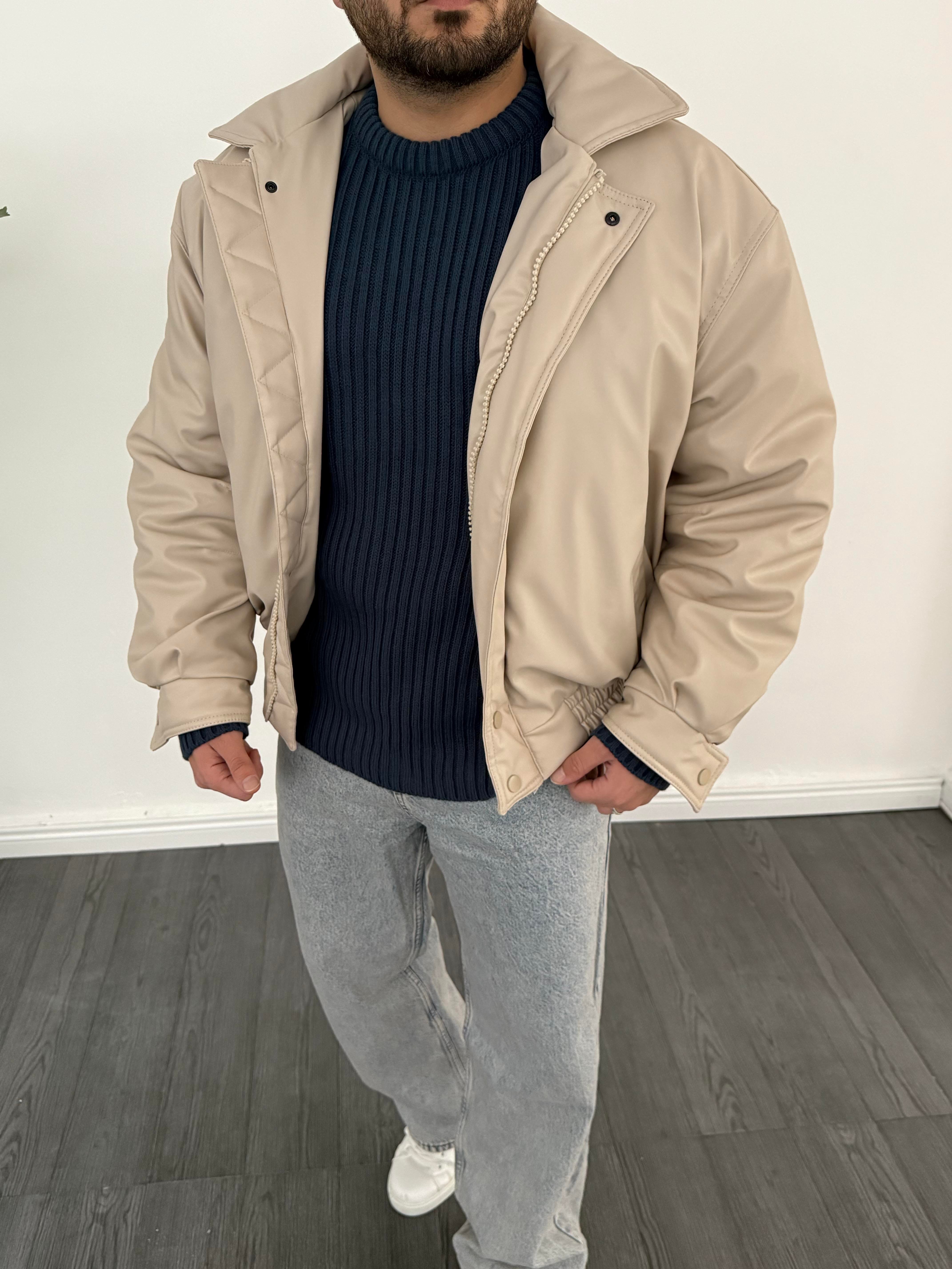 Bomber Oversize Deri Mont Bej