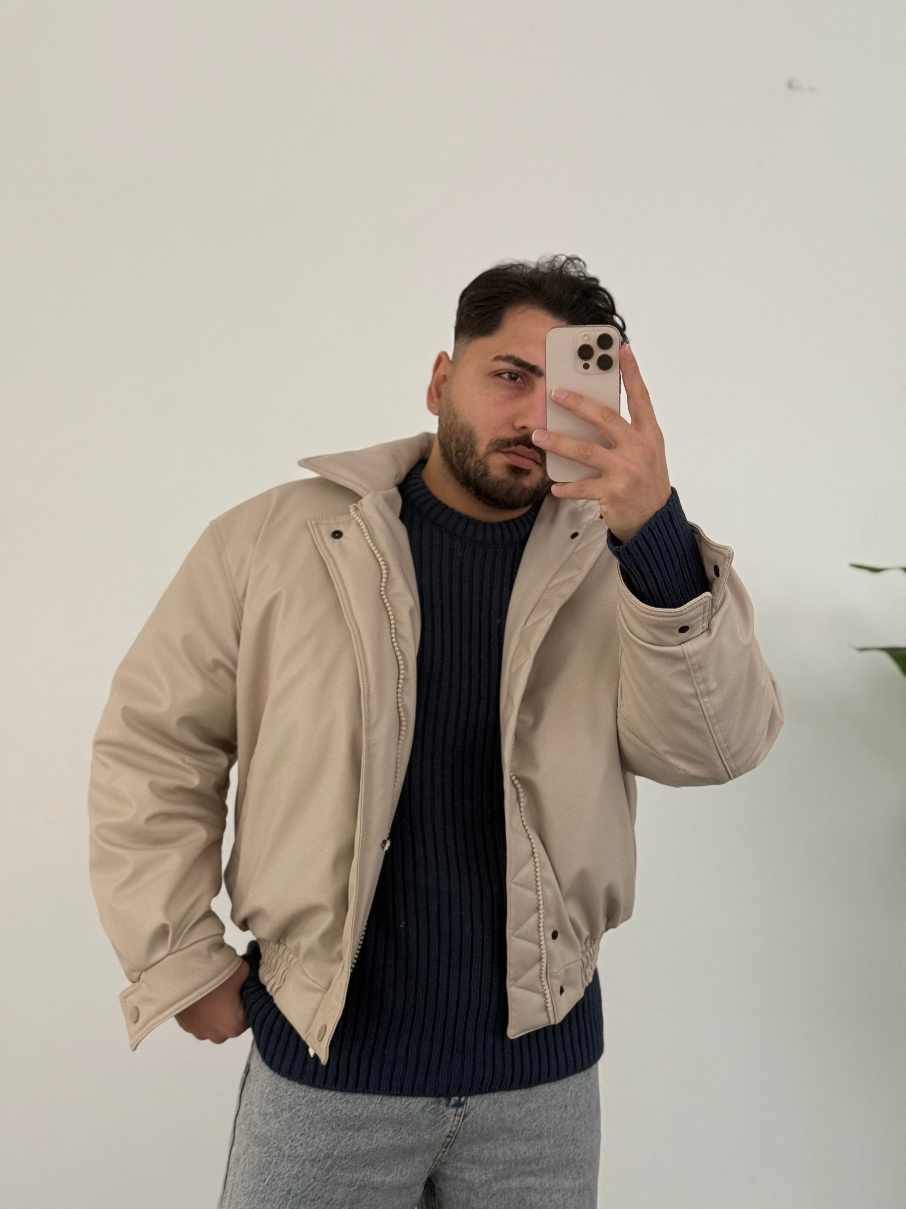 Bomber Oversize Deri Mont Bej