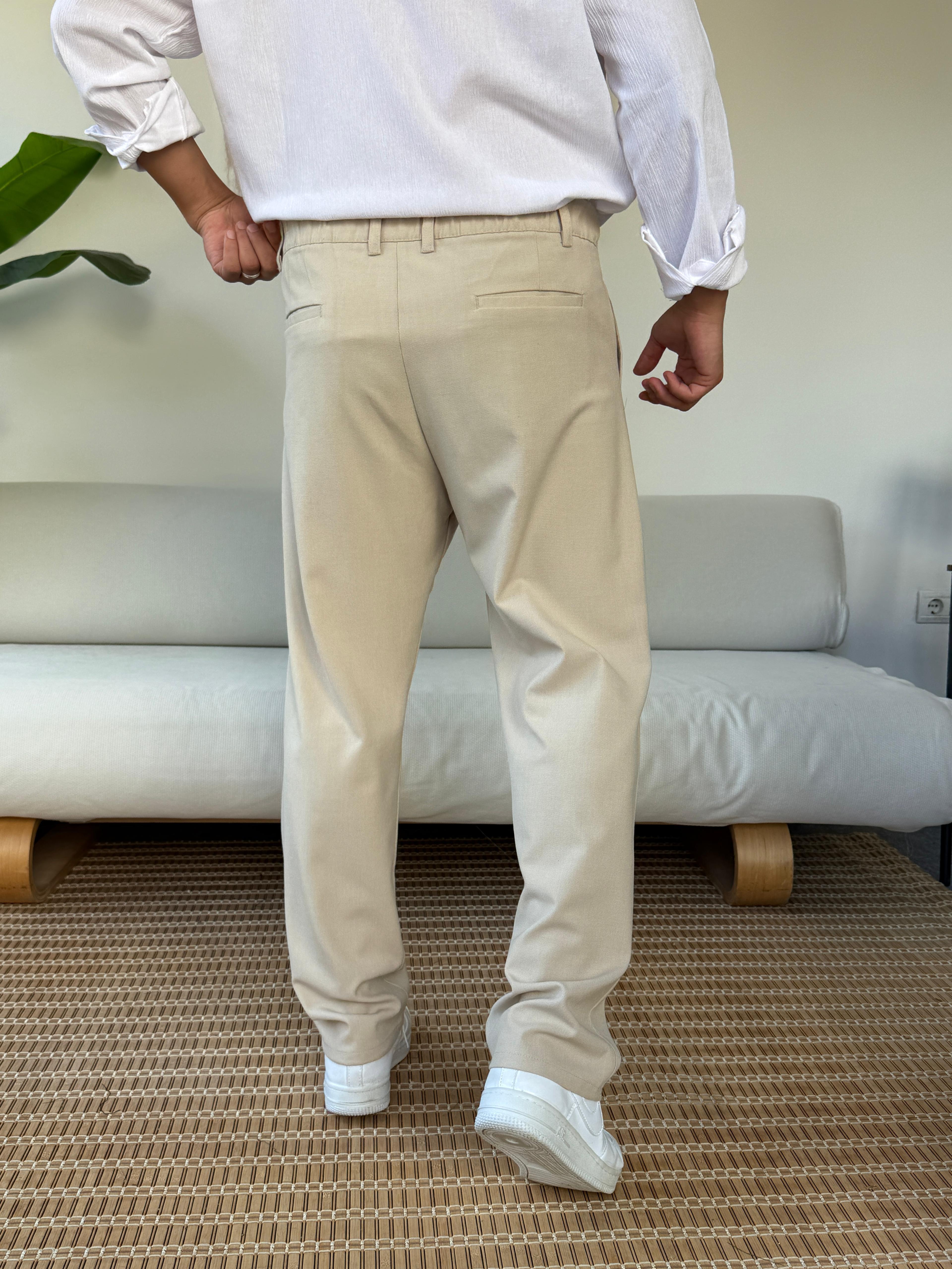 Kumaş Baggy Pile Detaylı Pantolon Bej