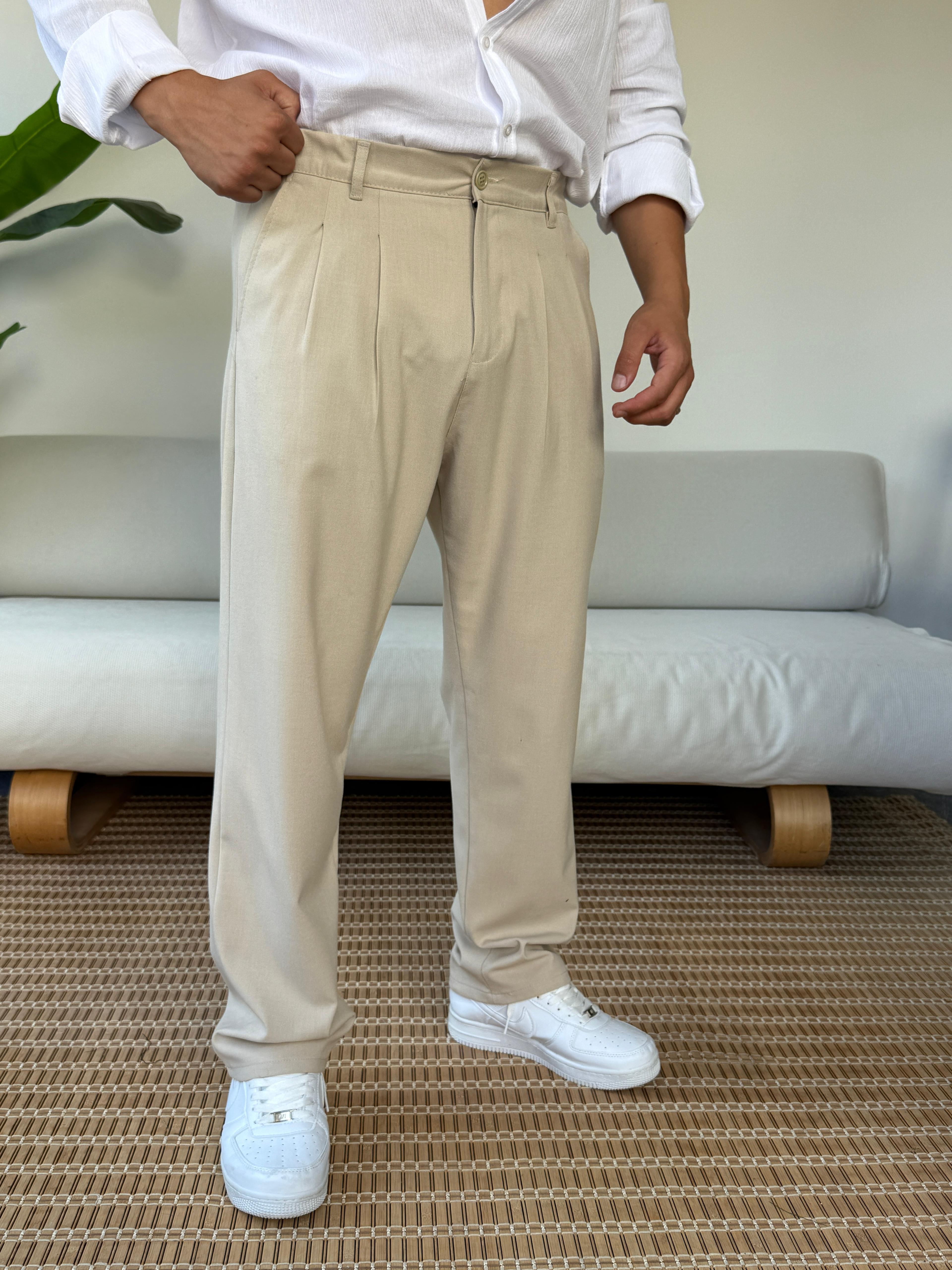 Kumaş Baggy Pile Detaylı Pantolon Bej