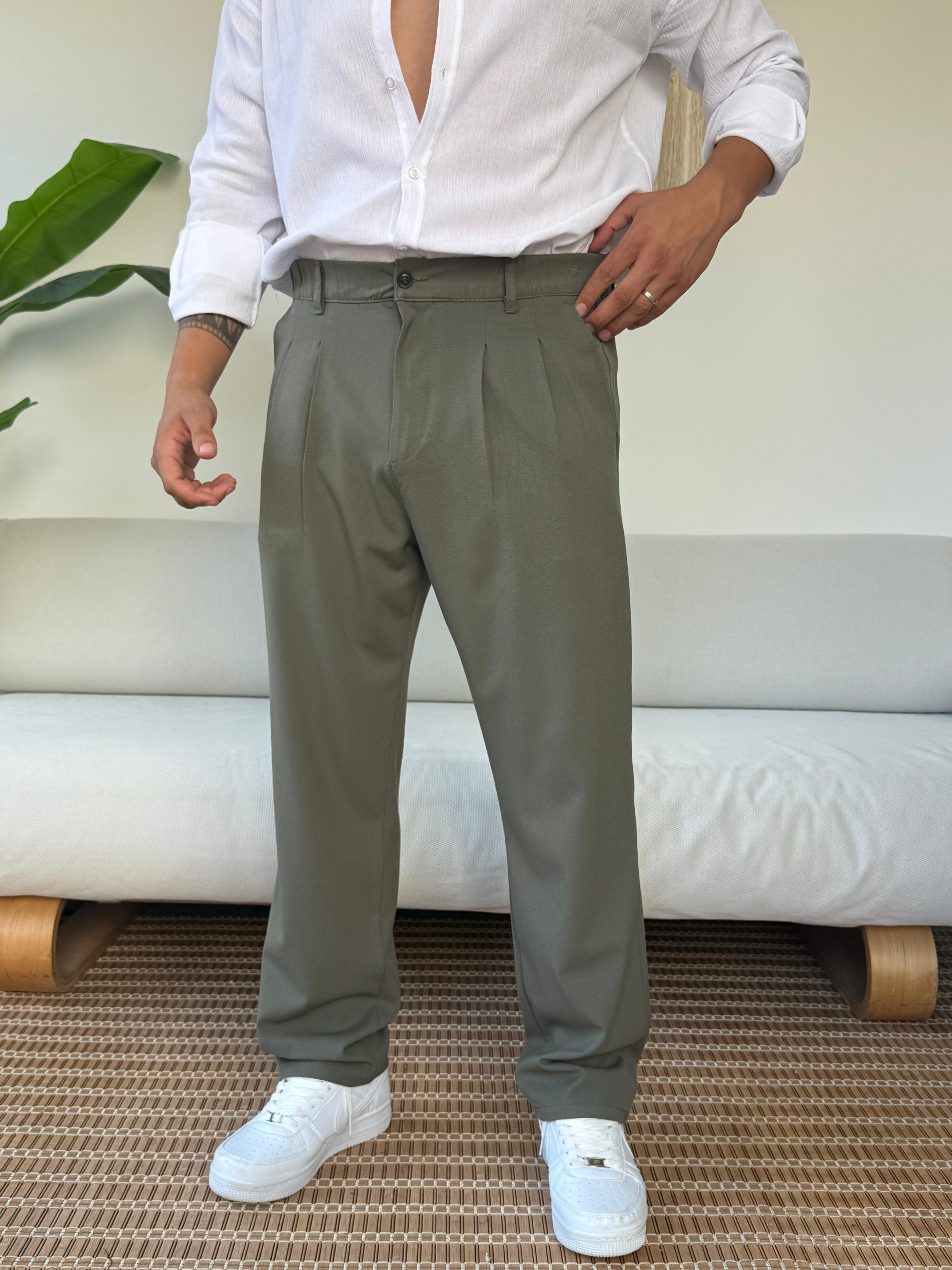 Kumaş Baggy Pile Detaylı Pantolon Çağla Yeşili
