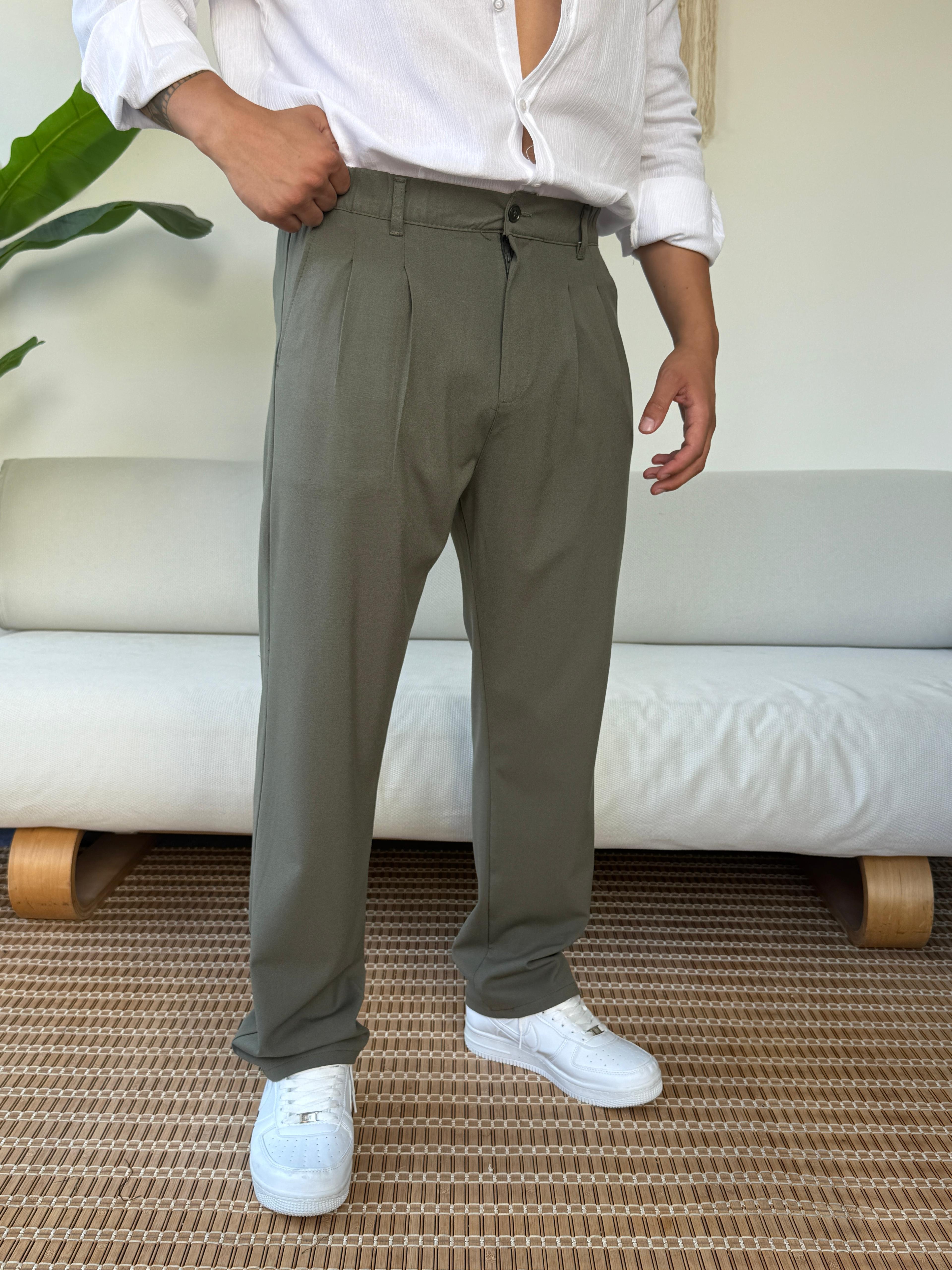 Kumaş Baggy Pile Detaylı Pantolon Çağla Yeşili