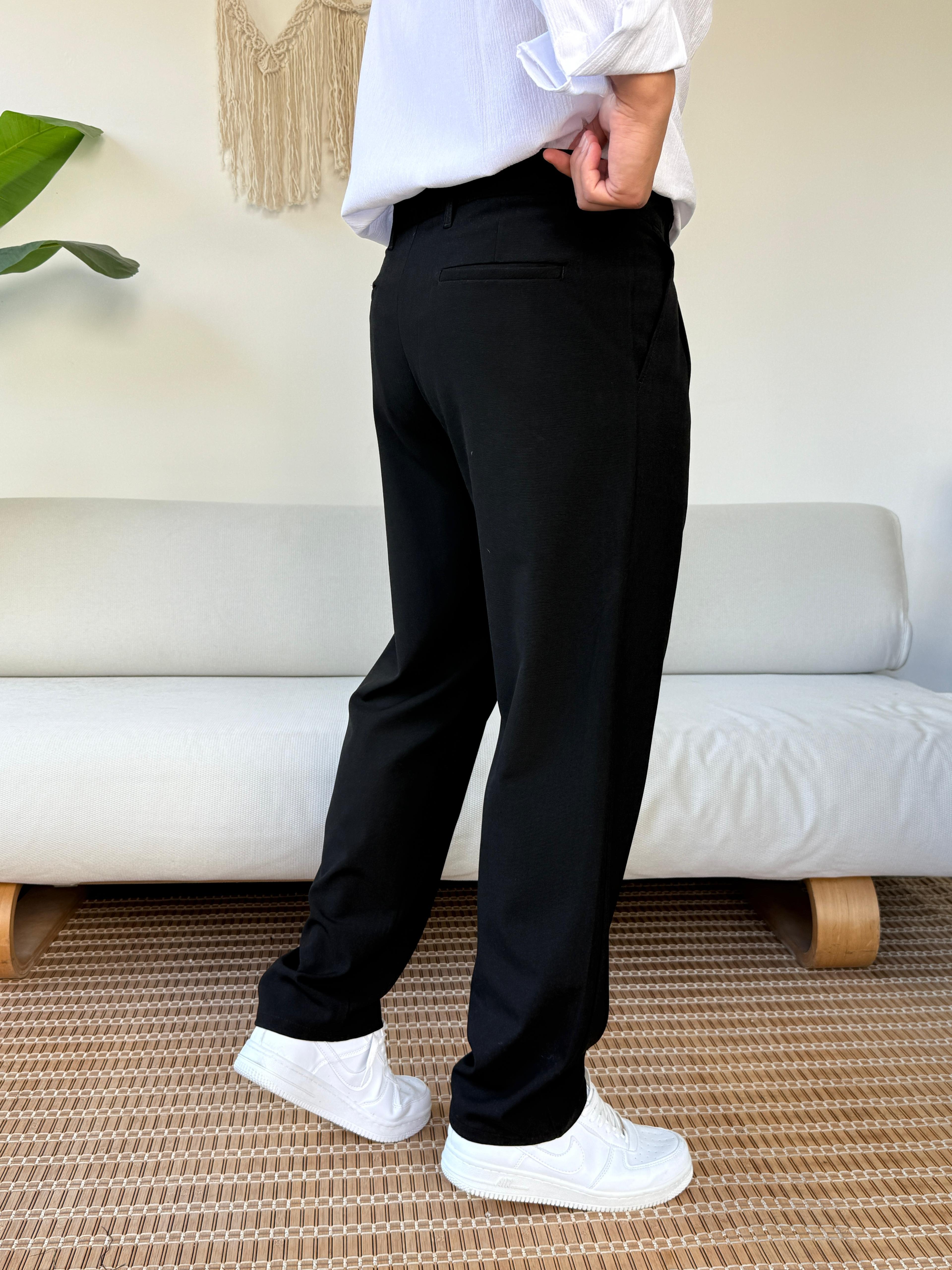 Kumaş Baggy Pile Detaylı Pantolon Siyah