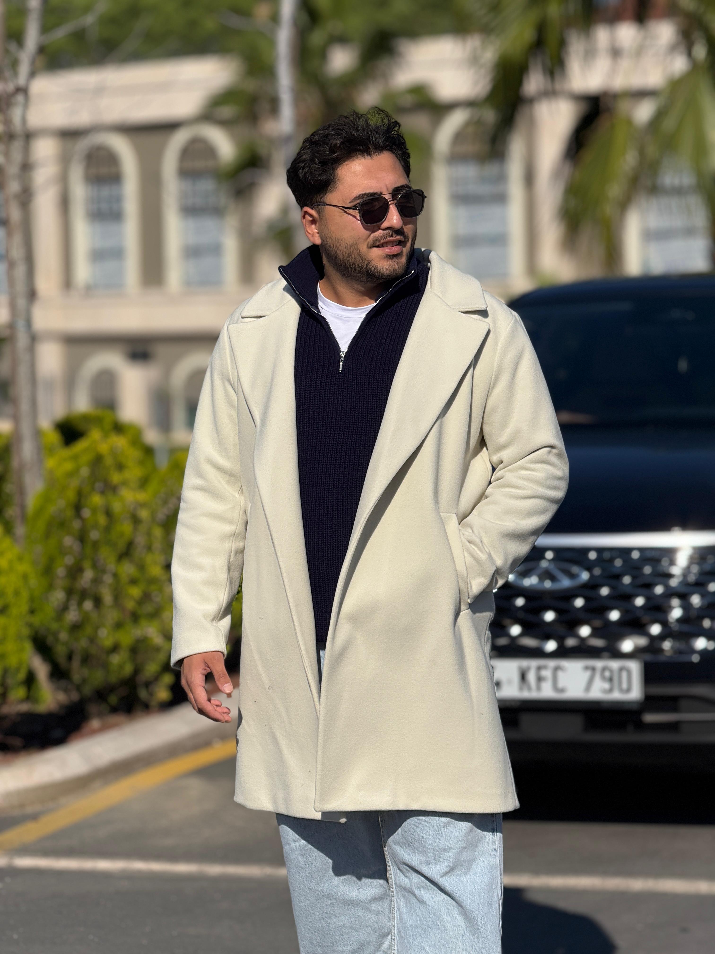 Oversize Kaşe Kaban Ekru