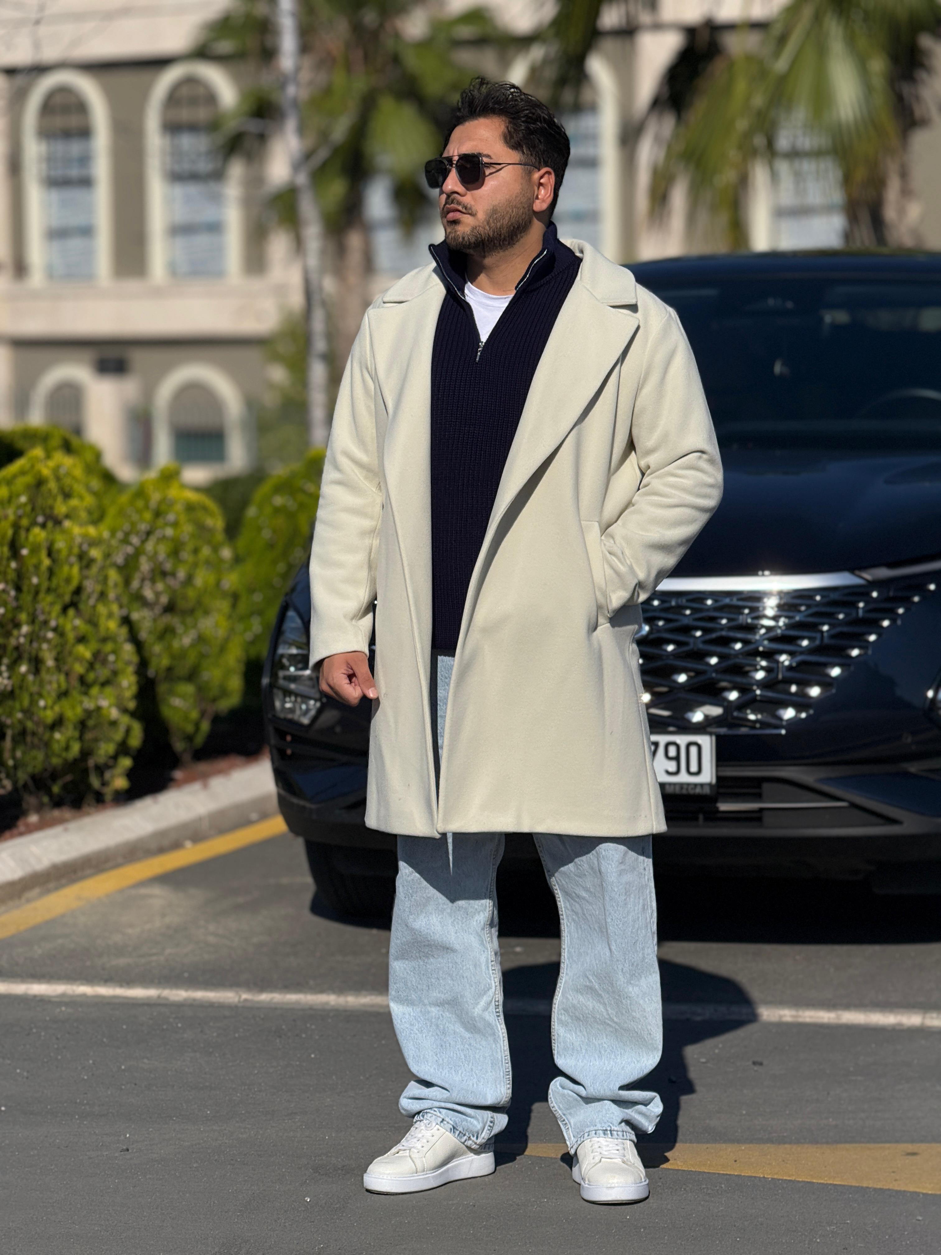 Oversize Kaşe Kaban Ekru