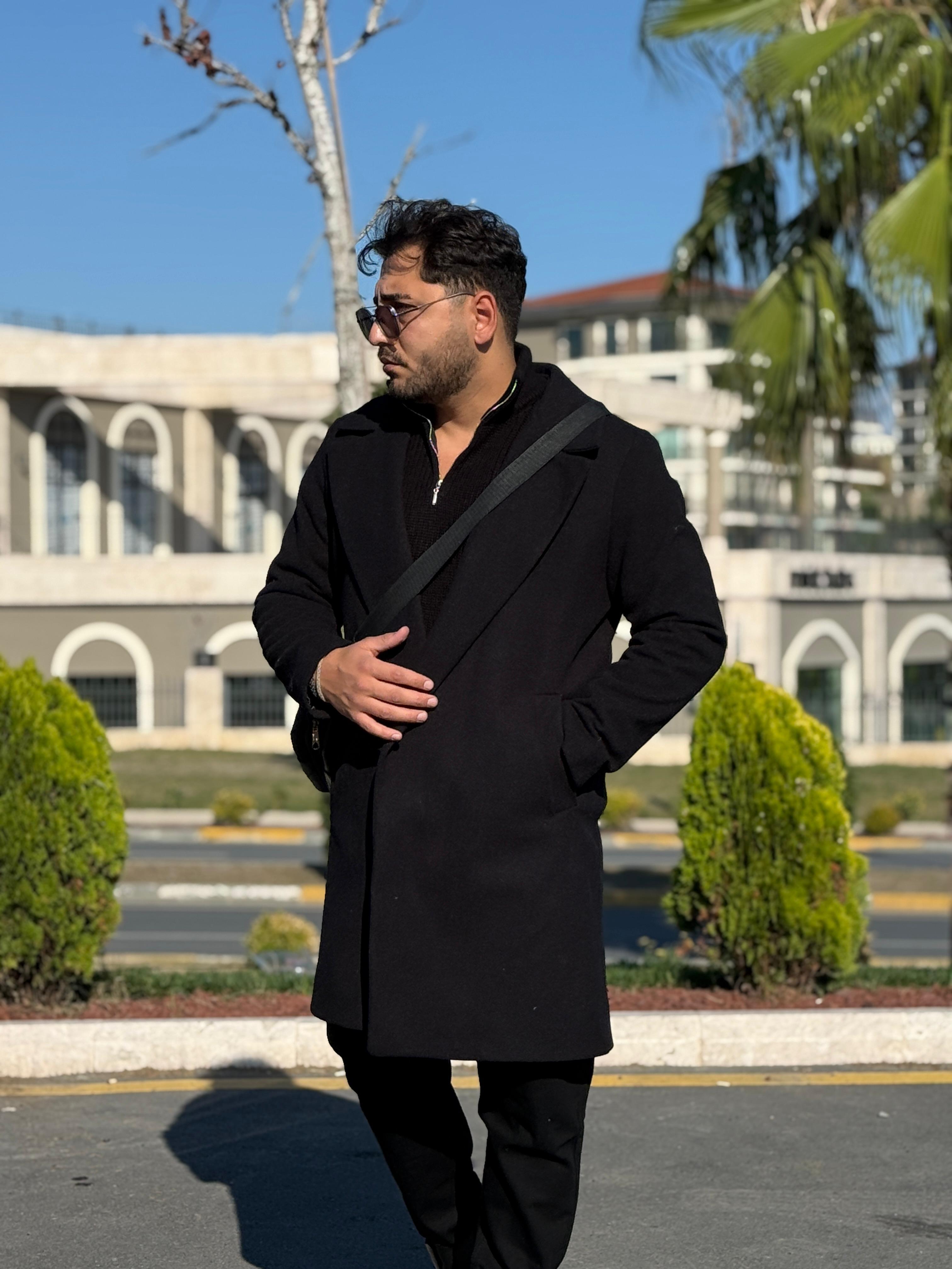 Oversize Kaşe Kaban Siyah