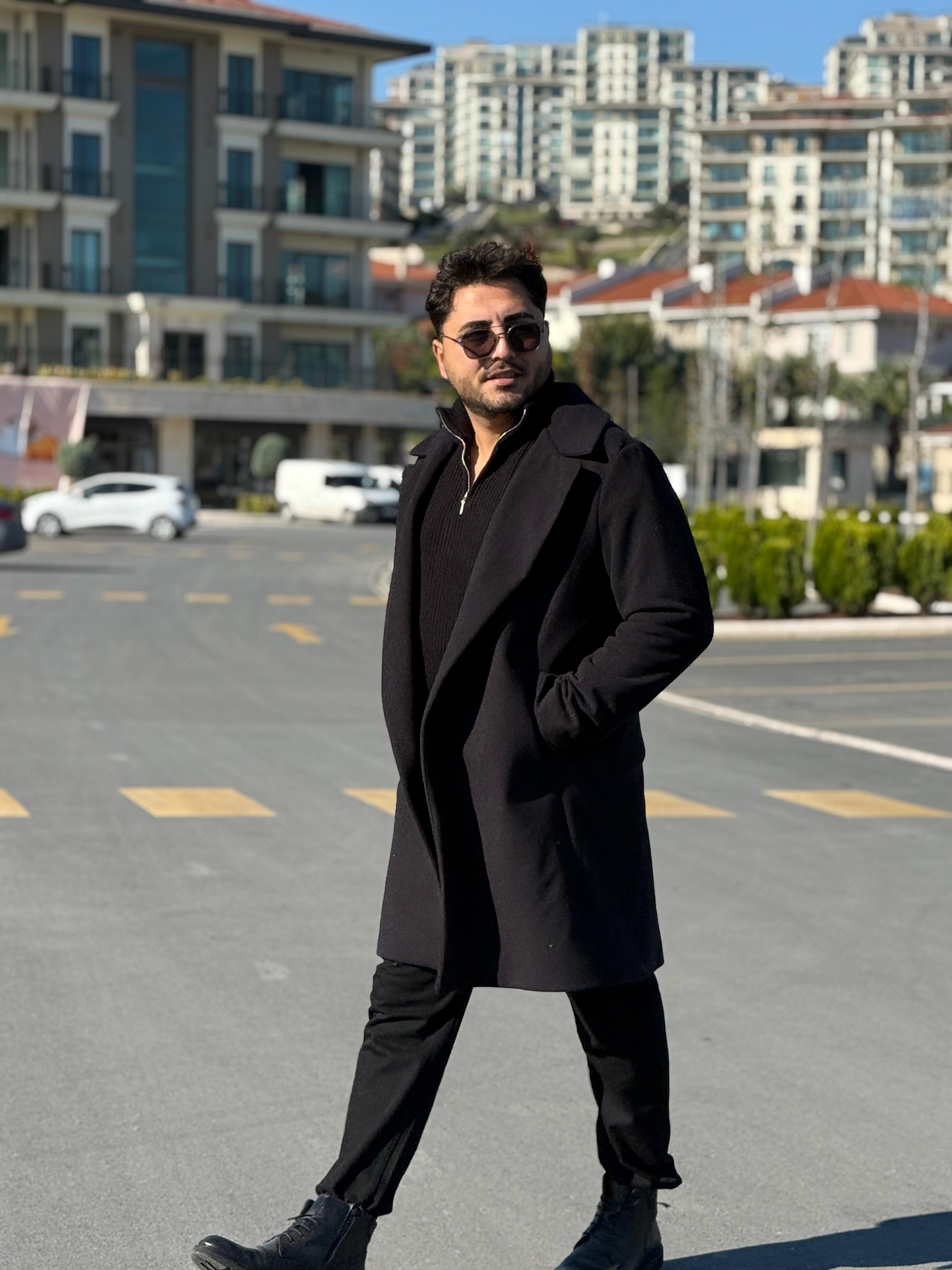 Oversize Kaşe Kaban Siyah
