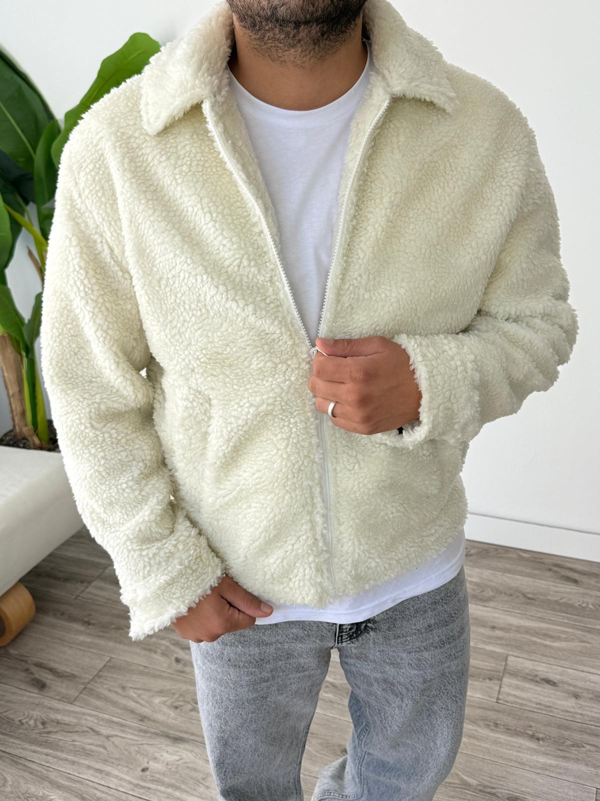 Peluş İçi Astarlı Ceket Ekru