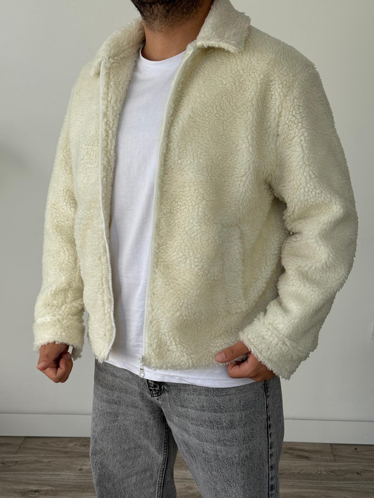 Peluş İçi Astarlı Ceket Ekru