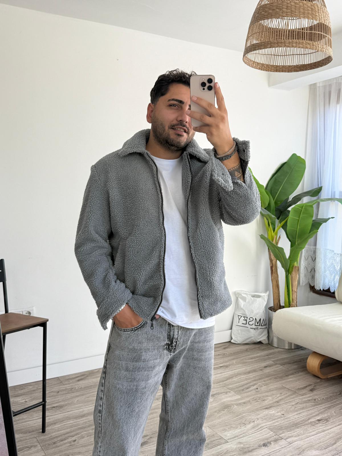Peluş İçi Astarlı Ceket Gri