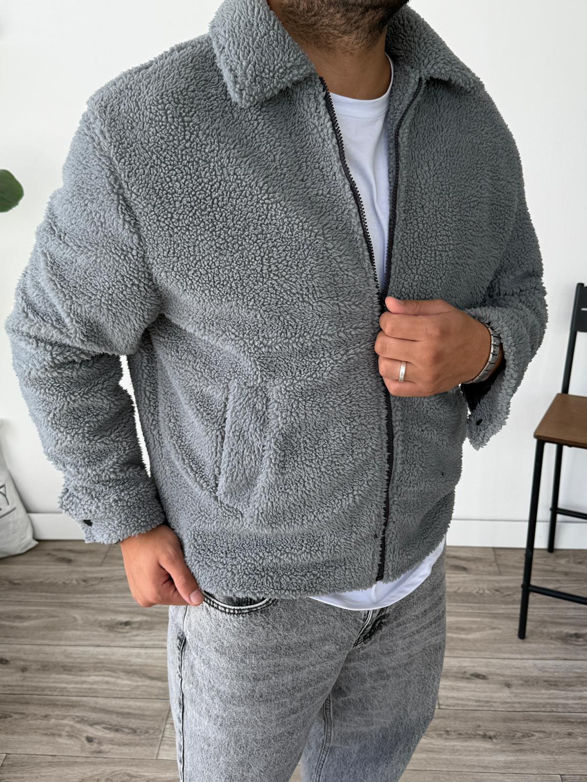 Peluş İçi Astarlı Ceket Gri