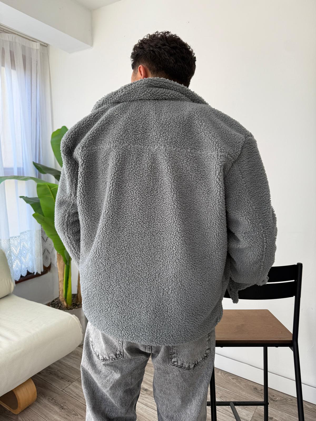Peluş İçi Astarlı Ceket Gri